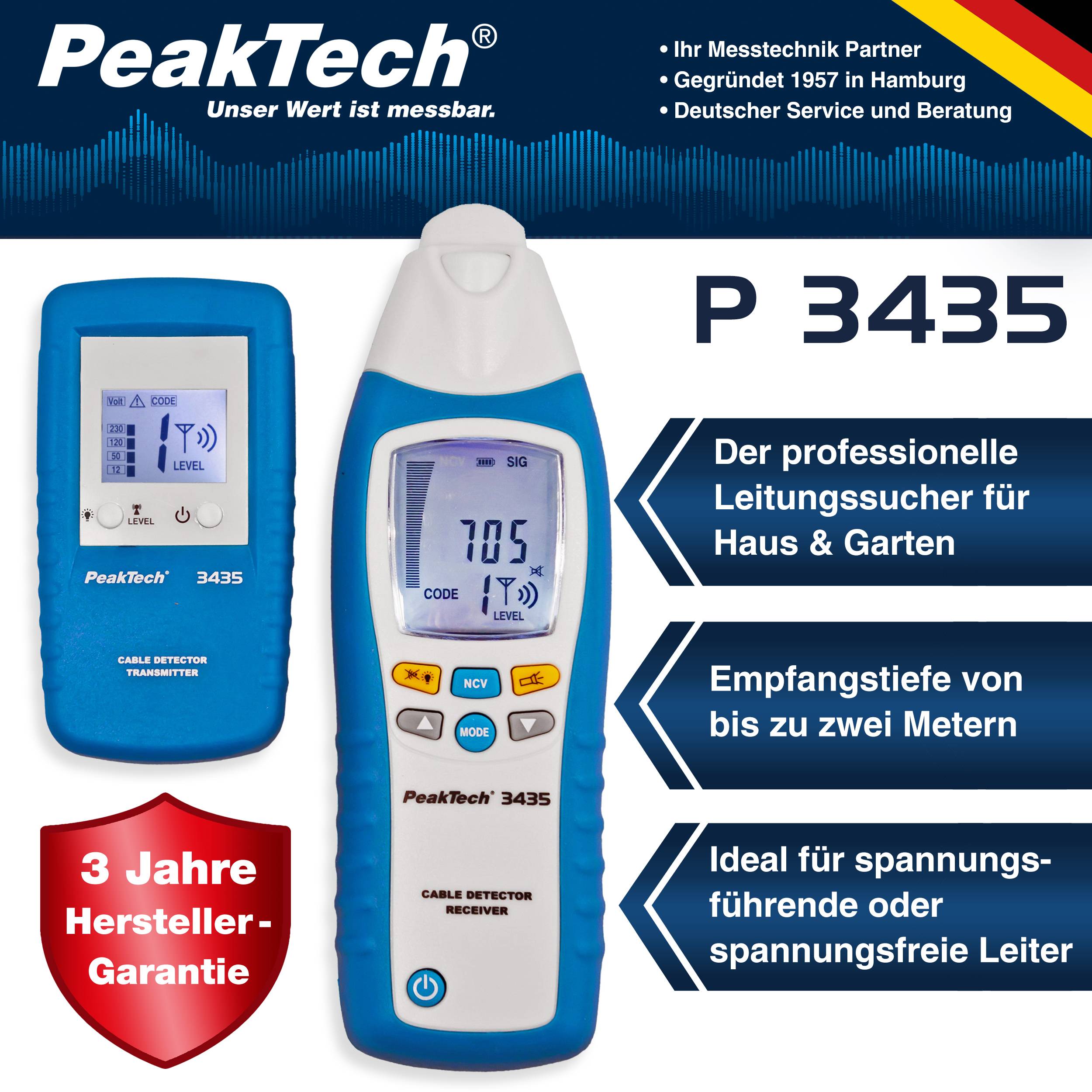 PeakTech P 3435 – Leitungssuchgerät / Stromkreisdetektor mit Sender & Empfänger-1