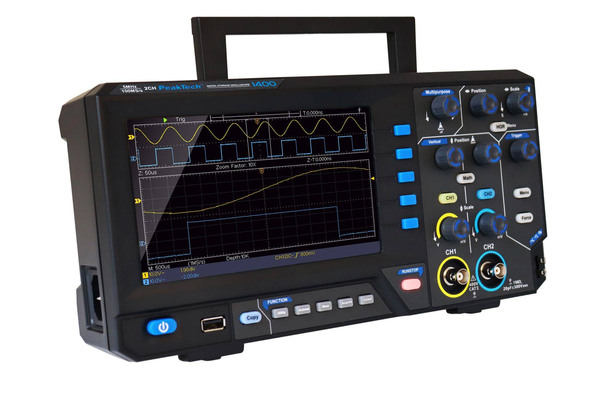 PeakTech P 1400 – 5 MHz / 2CH, 100MS/s Digital Speicher Oszilloskop-1