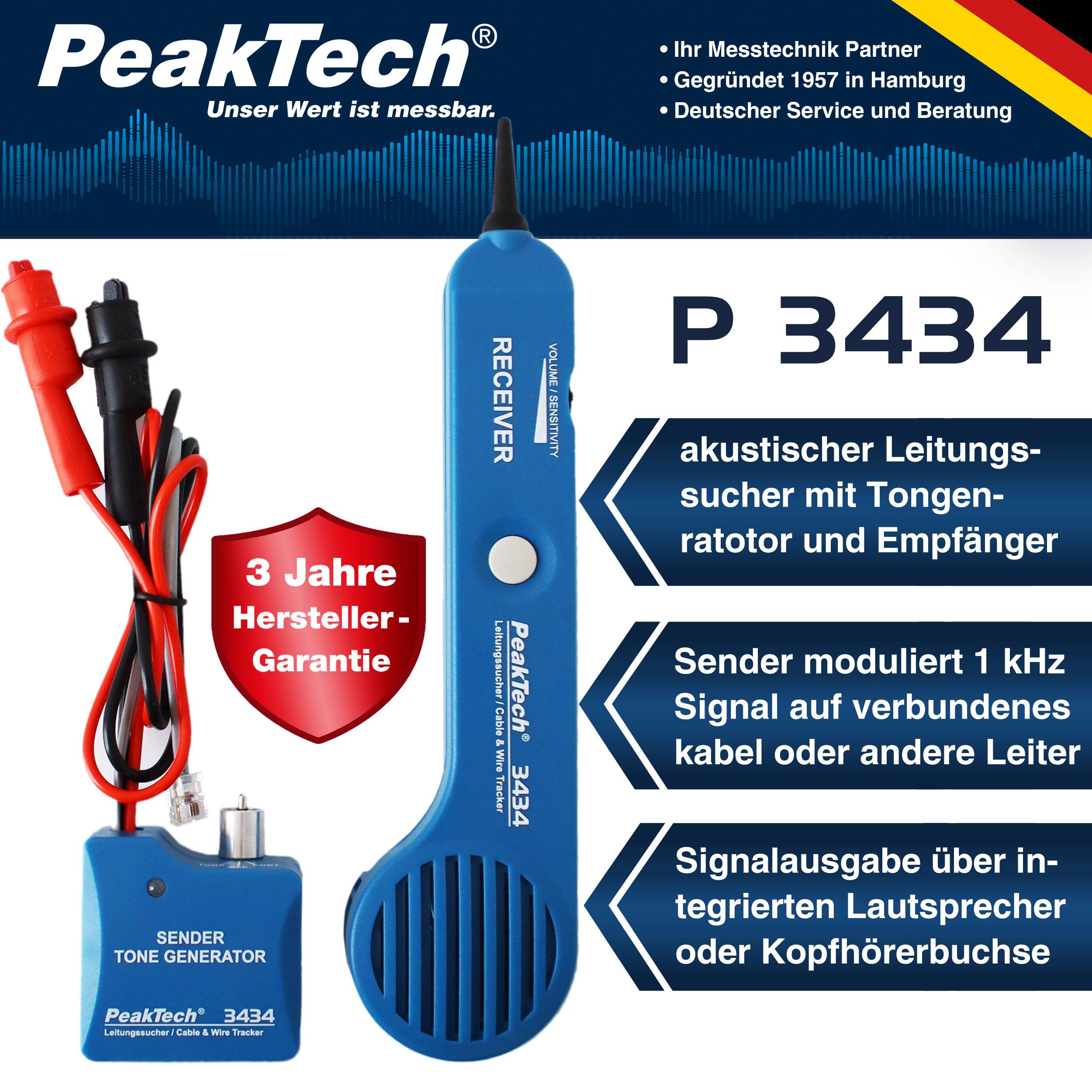 PeakTech P 3434 – Leitungssuchgerät / Stromkreisdetektor mit Sender & Empfänger-1