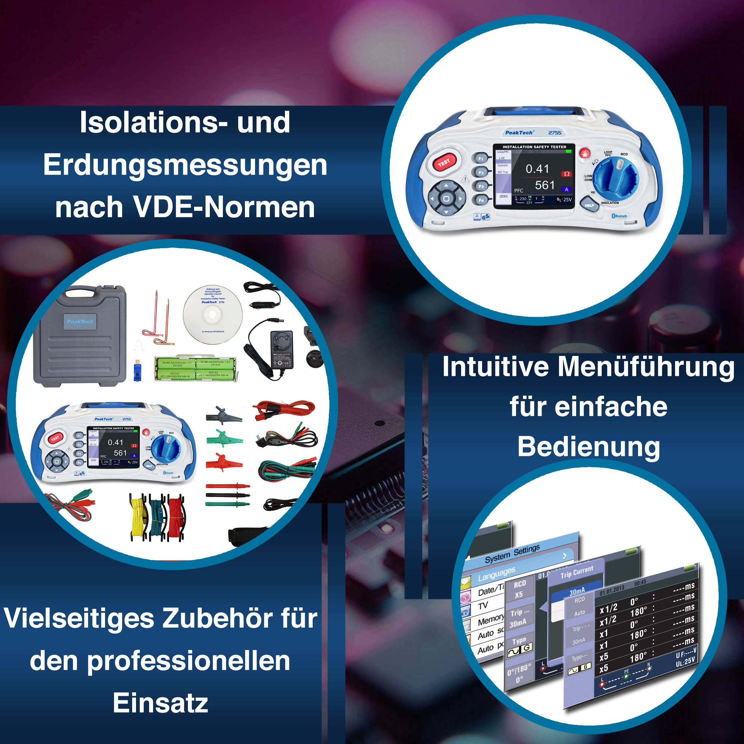 PeakTech P 2755 – VDE 0100 Installationstester mit Bluetooth-Schnittstelle und TFT-Anzeige-3