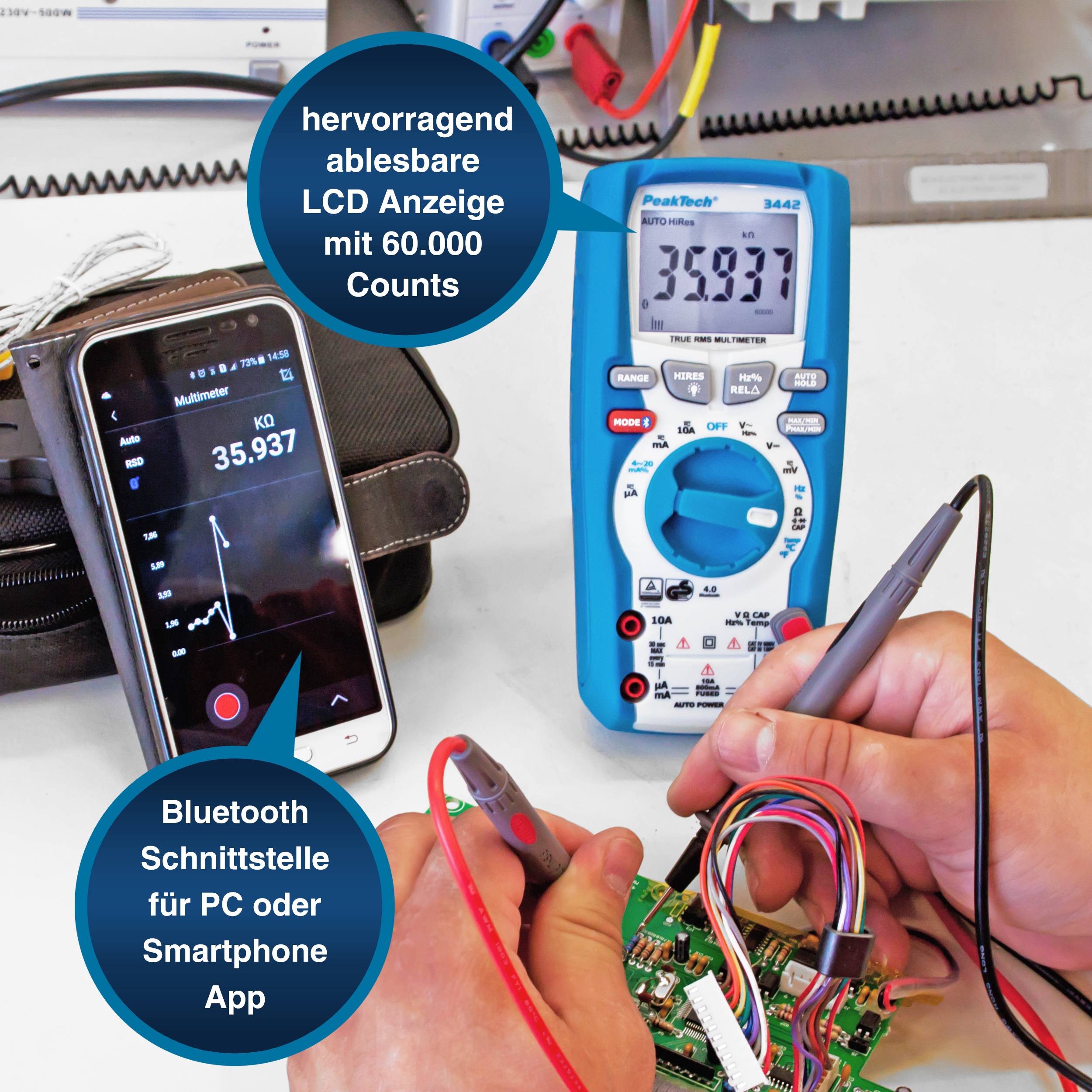 PeakTech P 3442 – True RMS Digitalmultimeter ~ 60.000 Counts ~ 1000V AC/DC, Bluetooth-2