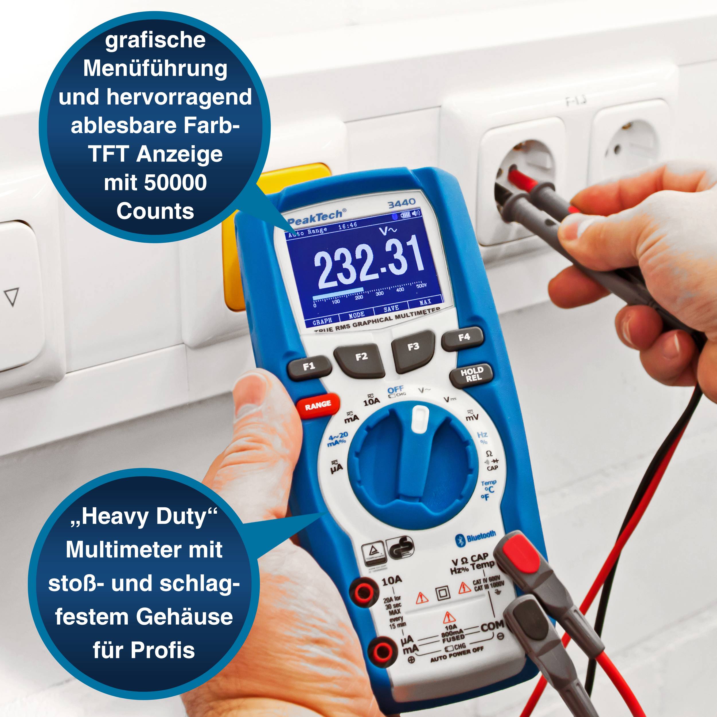 PeakTech P 3440 – Grafikmultimeter ~ 50.000 Counts ~1000V AC/DC mit TrueRMS, Bluetooth-2