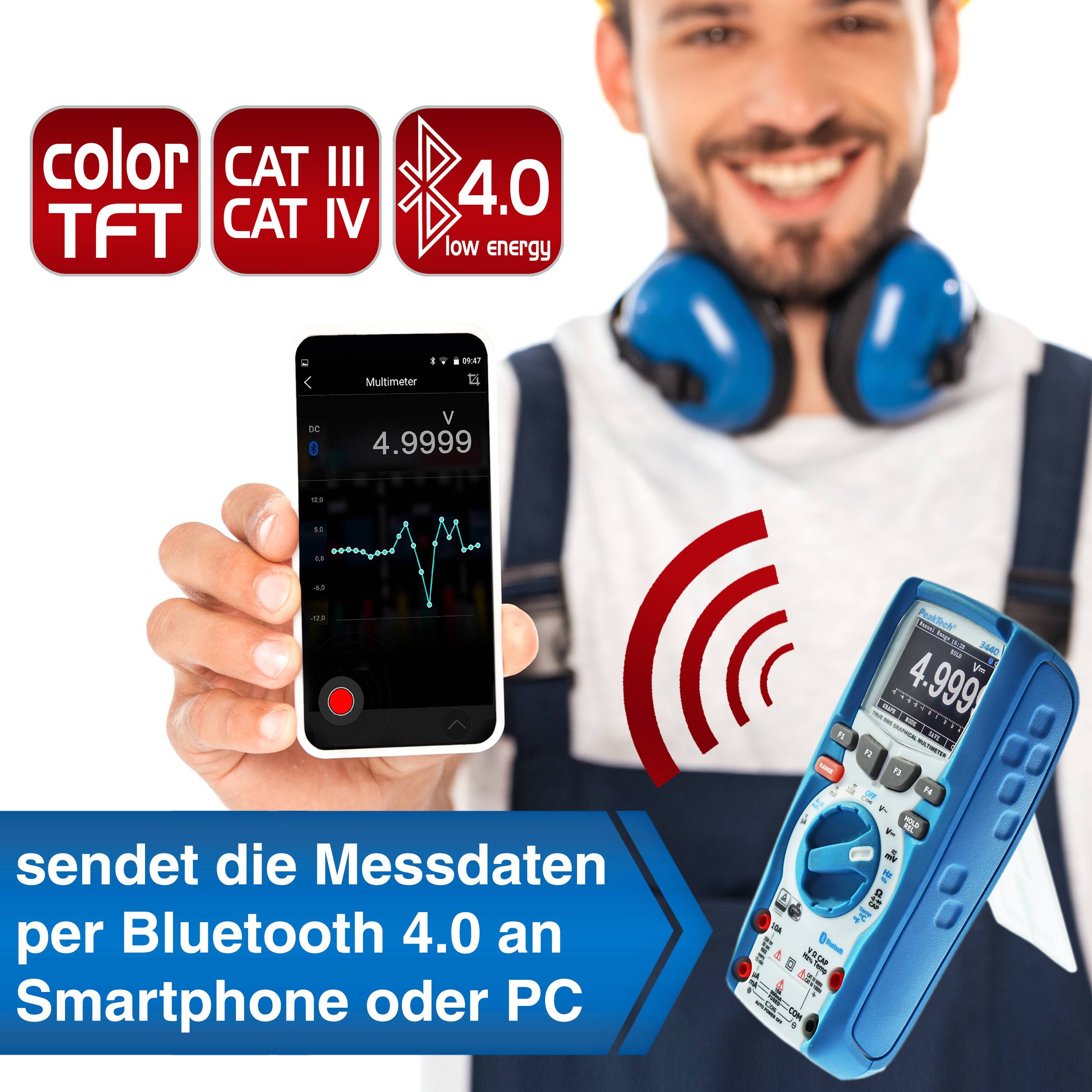 PeakTech P 3440 – Grafikmultimeter ~ 50.000 Counts ~1000V AC/DC mit TrueRMS, Bluetooth-3