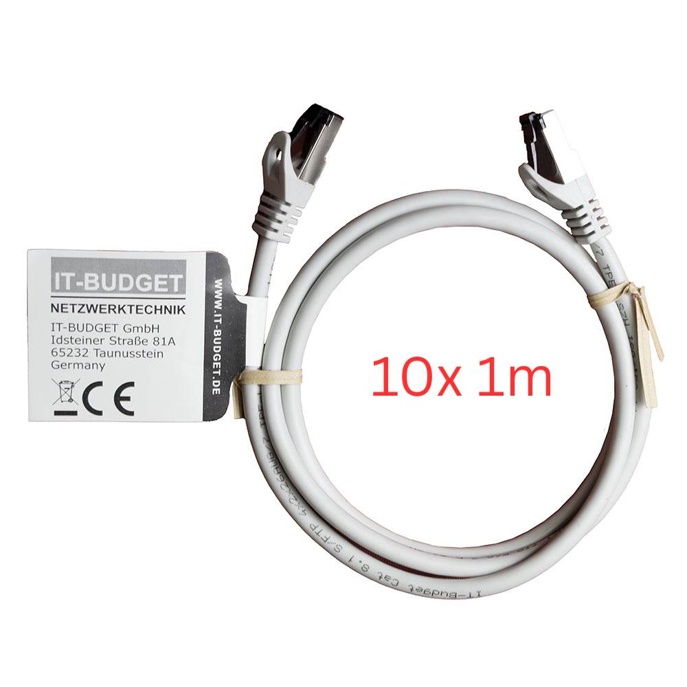 Premium 10er Set 1 m Cat.8.1 Patchkabel Vollkupfer AWG26 2000 MHz PoE+ 40 Gbit/s halogenfrei DSL LAN Kabel-0