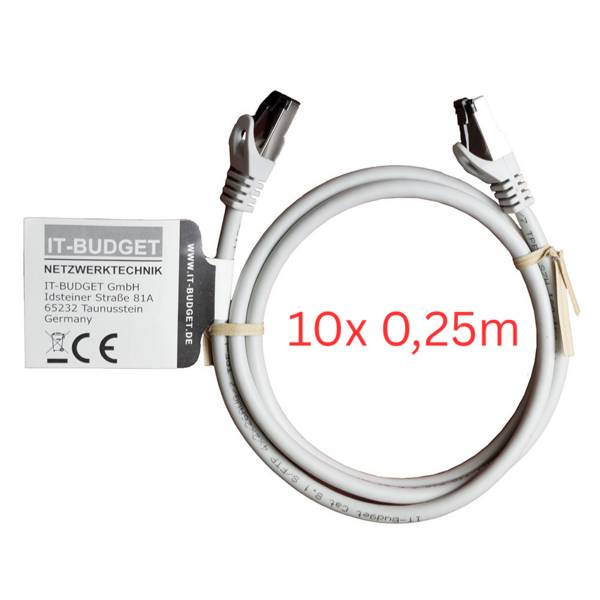 Premium 10er Set 0,25 m Cat.8.1 Patchkabel Vollkupfer AWG26 2000 MHz PoE+ 40 Gbit/s halogenfrei Netzwerk LAN