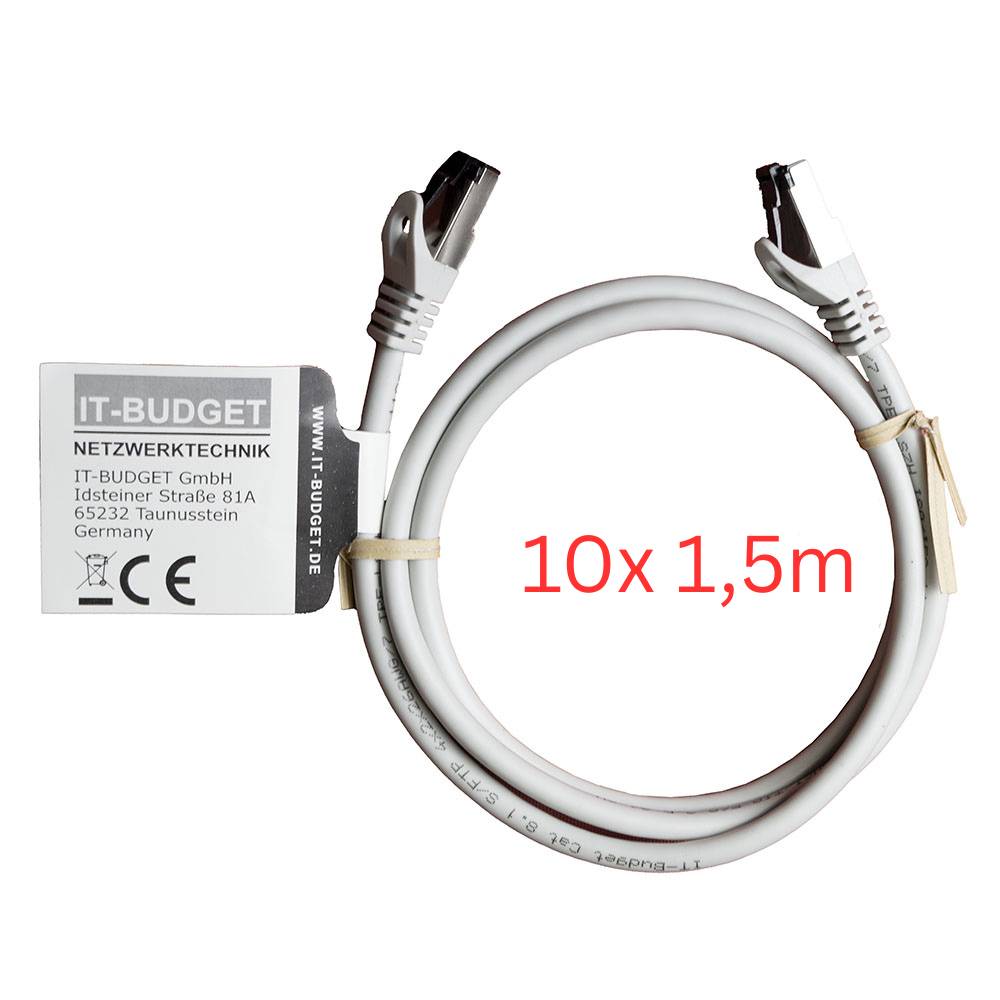 Premium 10er Set 1,5 m Cat.8.1 Patchkabel Vollkupfer AWG26 2000 MHz PoE+ 40 Gbit/s halogenfrei DSL LAN Kabel-0