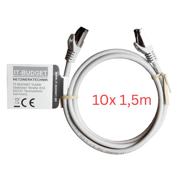 Premium 10er Set 1,5 m Cat.8.1 Patchkabel Vollkupfer AWG26 2000 MHz PoE+ 40 Gbit/s halogenfrei DSL LAN Kabel