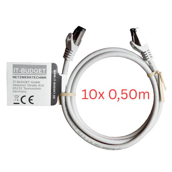 Premium 10er Set 0,5 m Cat.8.1 Patchkabel Vollkupfer AWG26 2000 MHz PoE+ 40 Gbit/s halogenfrei LAN Kabel Ethernet