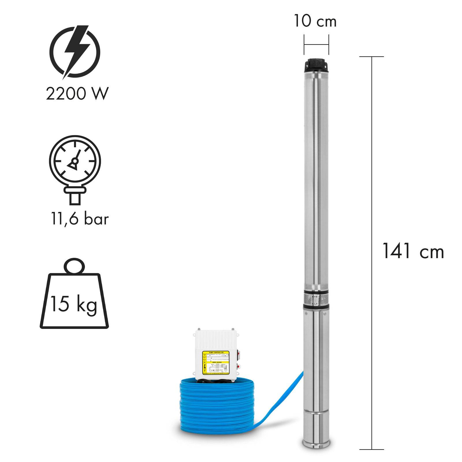 EBERTH Edelstahl Tiefbrunnenpumpe 4 Zoll, 2200W Brunnenpumpe elektrisch, 112m Förderhöhe, 20m Kabel-1