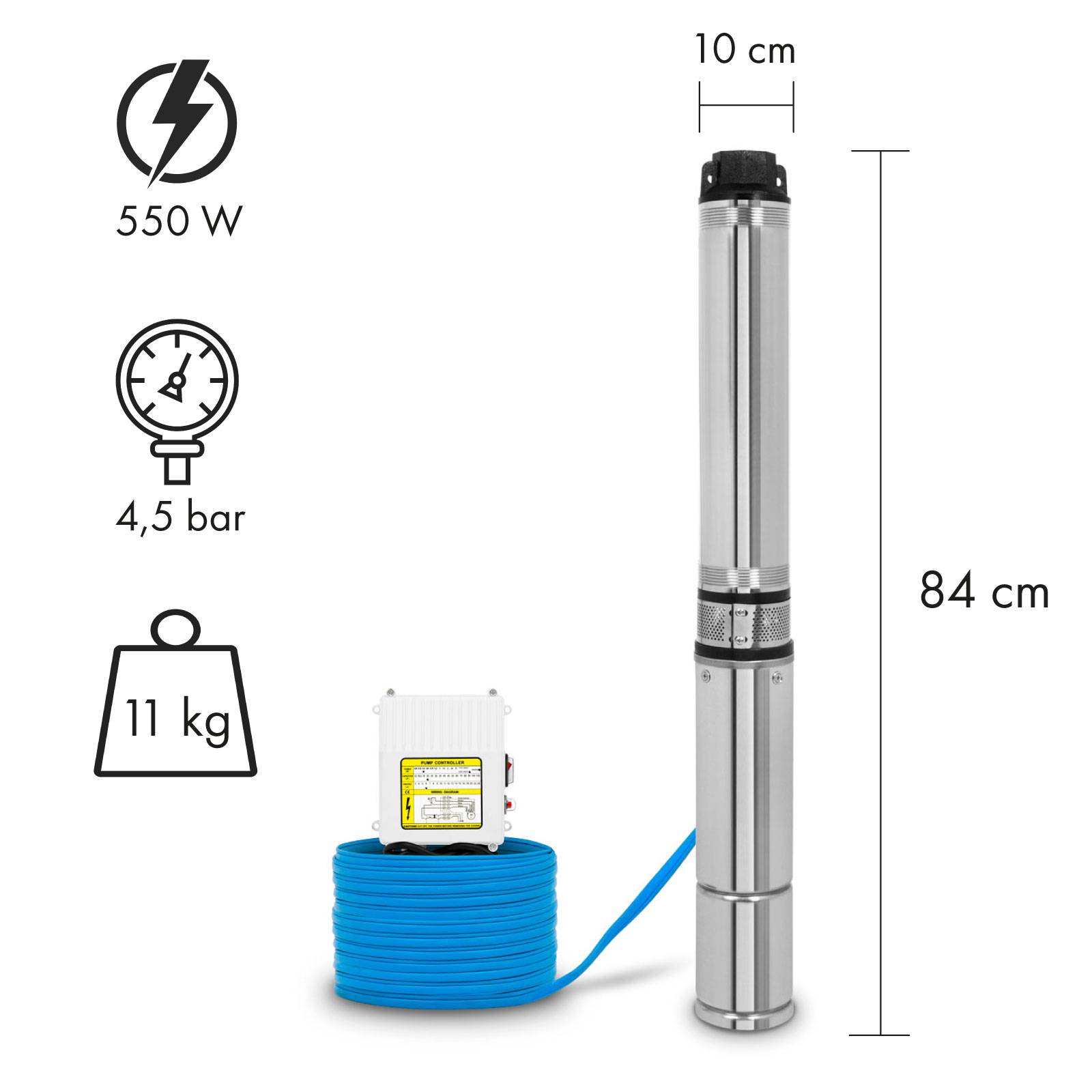 EBERTH Edelstahl Tiefbrunnenpumpe 4 Zoll, 550W Brunnenpumpe elektrisch, 43m Förderhöhe, 20m Kabel-3