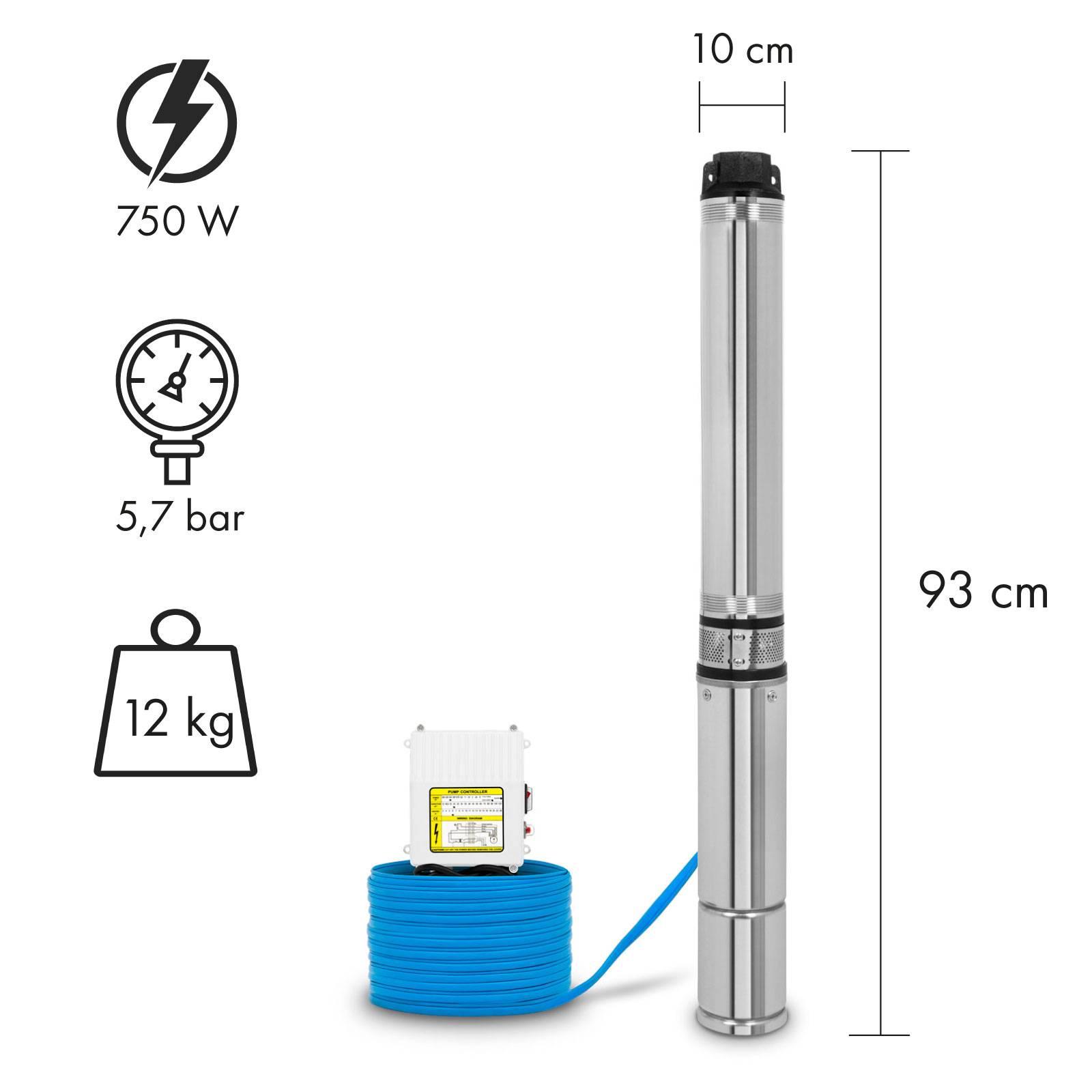 EBERTH Edelstahl Tiefbrunnenpumpe 4 Zoll, 750W Brunnenpumpe elektrisch, 56m Förderhöhe, 20m Kabel-3