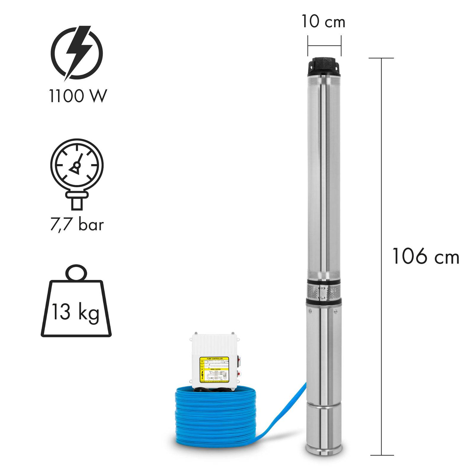 EBERTH Edelstahl Tiefbrunnenpumpe 4 Zoll, 1100W Brunnenpumpe elektrisch, 74m Förderhöhe, 20m Kabel-3