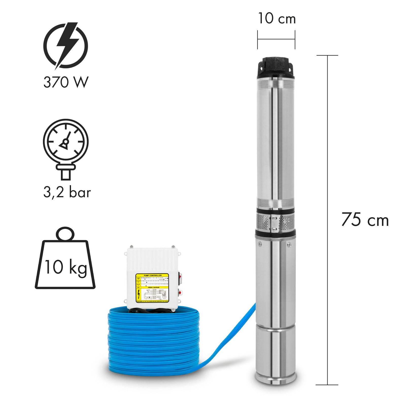 EBERTH Edelstahl Tiefbrunnenpumpe 4 Zoll, 370W Brunnenpumpe elektrisch, 31m Förderhöhe, 20m Kabel-3