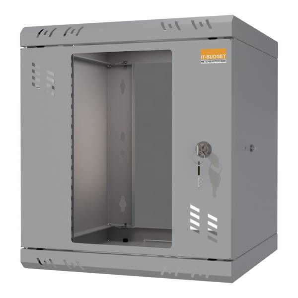 10 Zoll Netzwerkschrank für kleine Datennetz-Unterverteilung - 6 HE - 300 mm Tiefe - Sichttür - Schloss - Lichtgrau