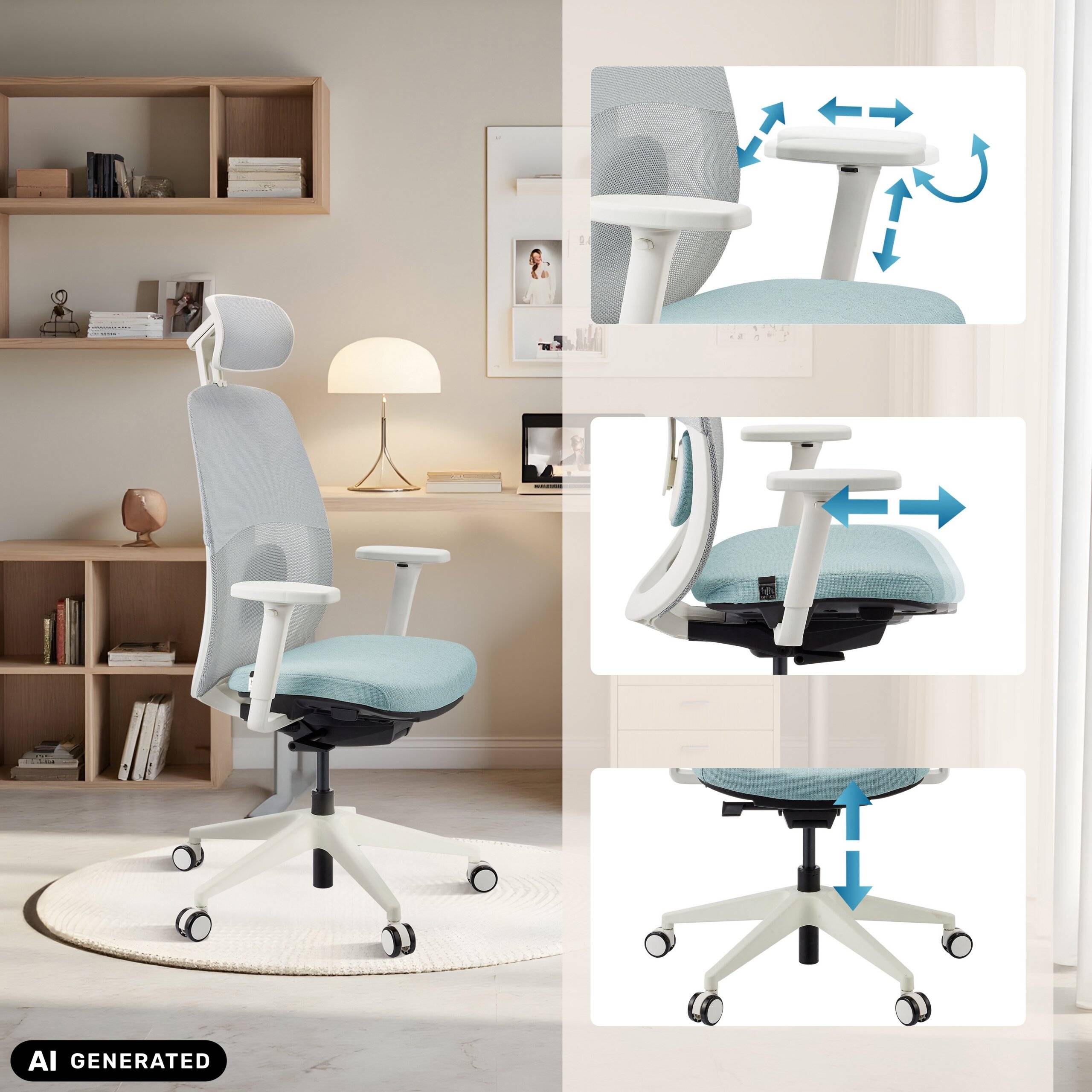 Ergonomischer Bürostuhl Skandis Pro mit Kopfstütze mint Gestell weiß hjh OFFICE-4