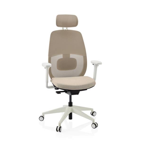 Ergonomischer Bürostuhl Skandis Pro mit Kopfstütze beige Gestell weiß hjh OFFICE