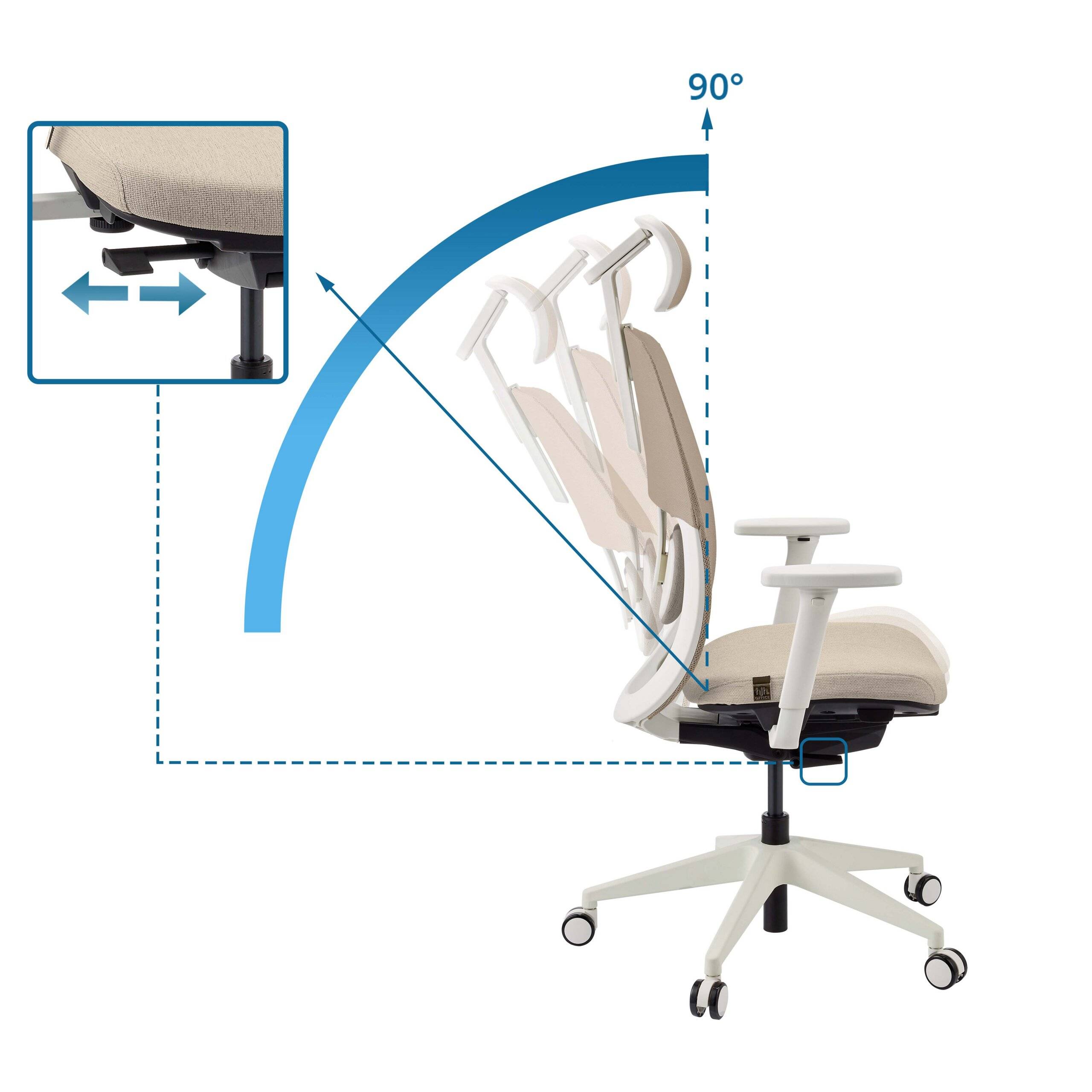 Ergonomischer Bürostuhl Skandis Pro mit Kopfstütze beige Gestell weiß hjh OFFICE-2