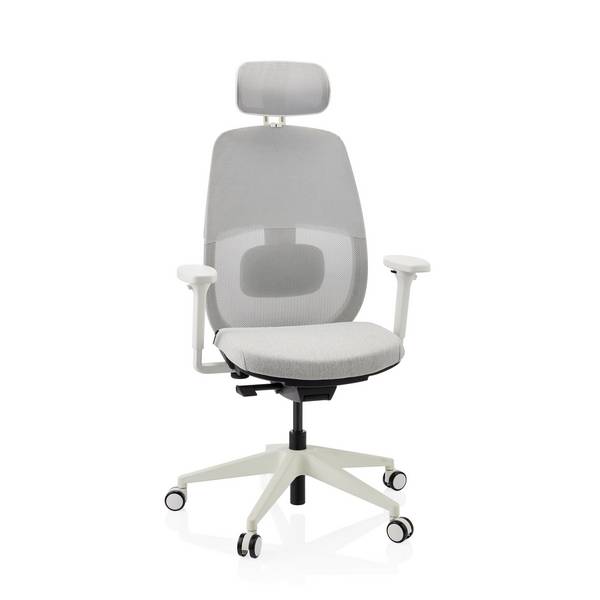 Ergonomischer Bürostuhl Skandis Pro mit Kopfstütze grau Gestell weiß hjh OFFICE