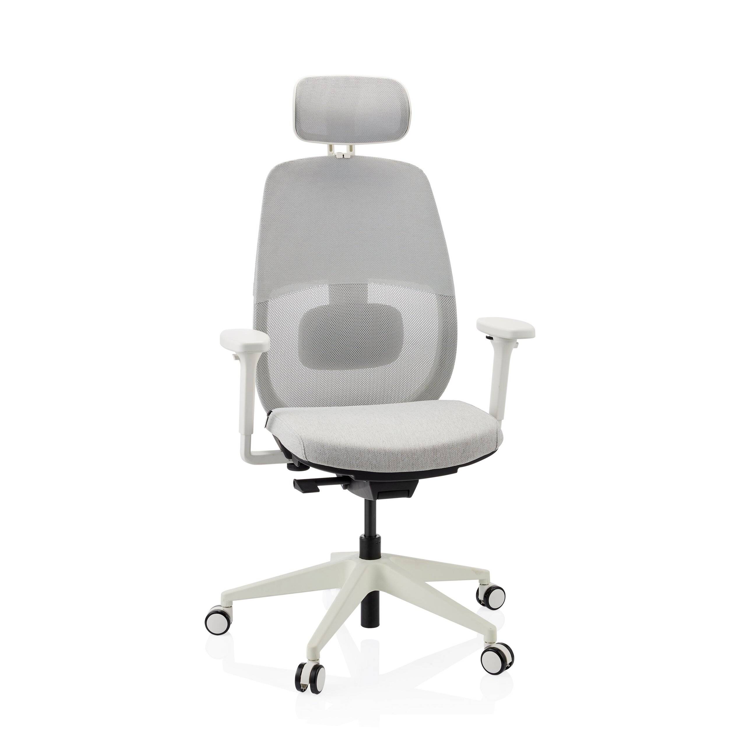 Ergonomischer Bürostuhl Skandis Pro mit Kopfstütze grau Gestell weiß hjh OFFICE-0