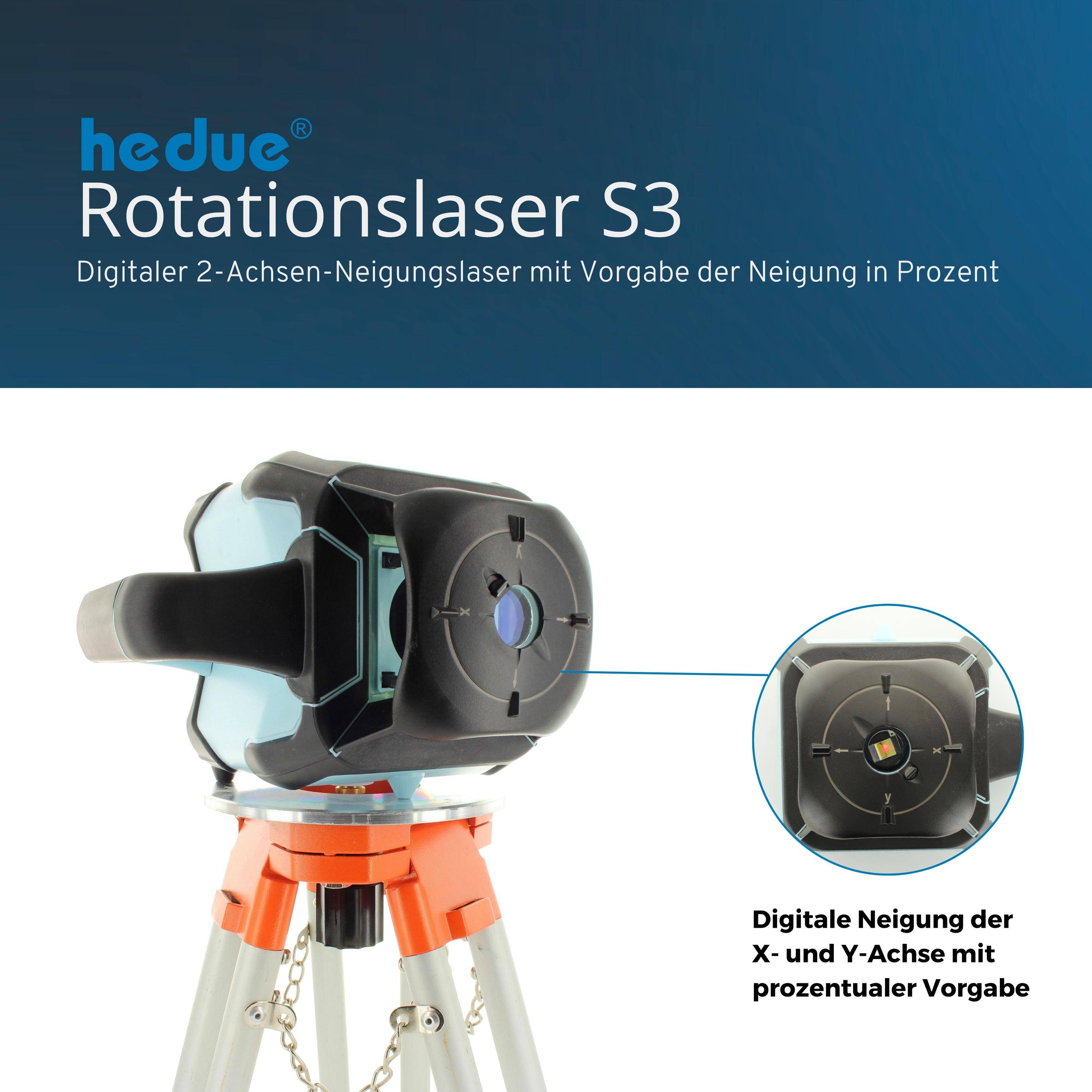 hedue® Rotationslaser S3 - Digitaler Neigungslaser im Systainer mit Laserempfänger E4, Fernbedienung und USB-Ladegerät-1