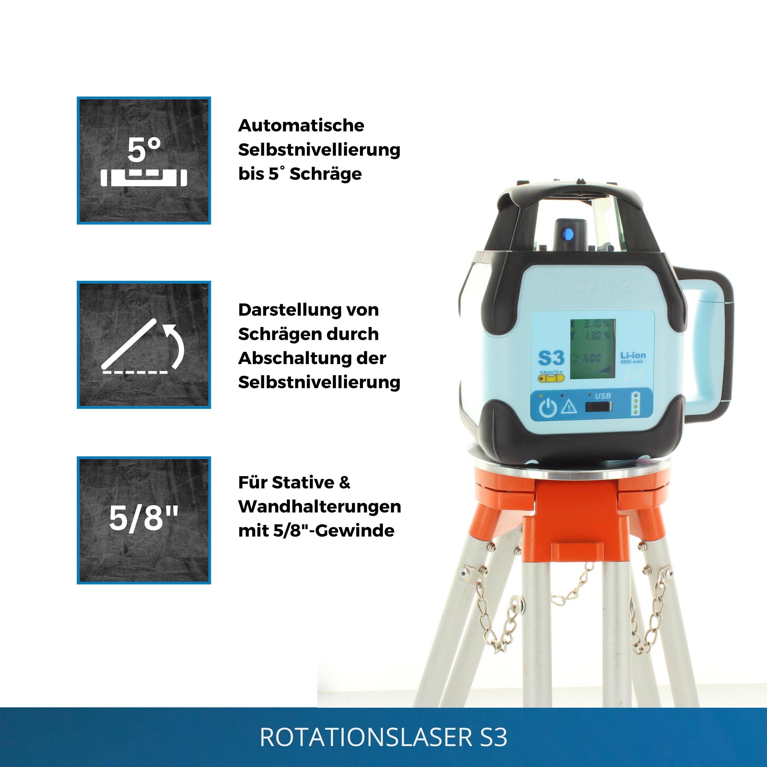hedue® Rotationslaser S3 - Digitaler Neigungslaser im Systainer mit Laserempfänger E4, Fernbedienung und USB-Ladegerät-2