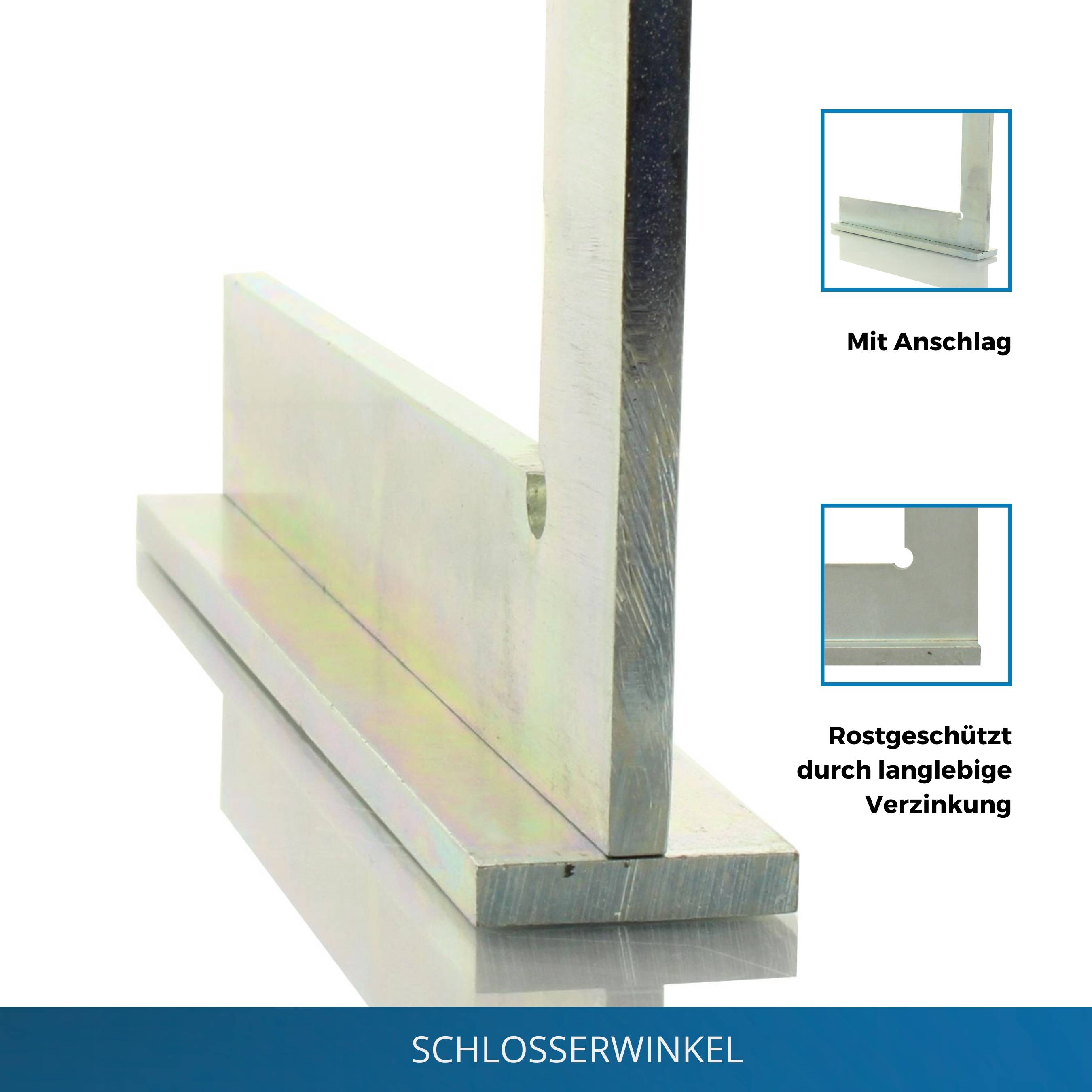 hedue® Anschlagwinkel - Schlosserwinkel mit Anschlag aus verzinktem Stahl, 700 x 350 mm-2