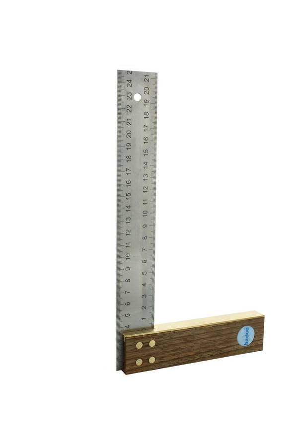 hedue® Tischlerwinkel 250 mm - Griff aus Nussbaum mit Edelstahlblatt 35 mm
