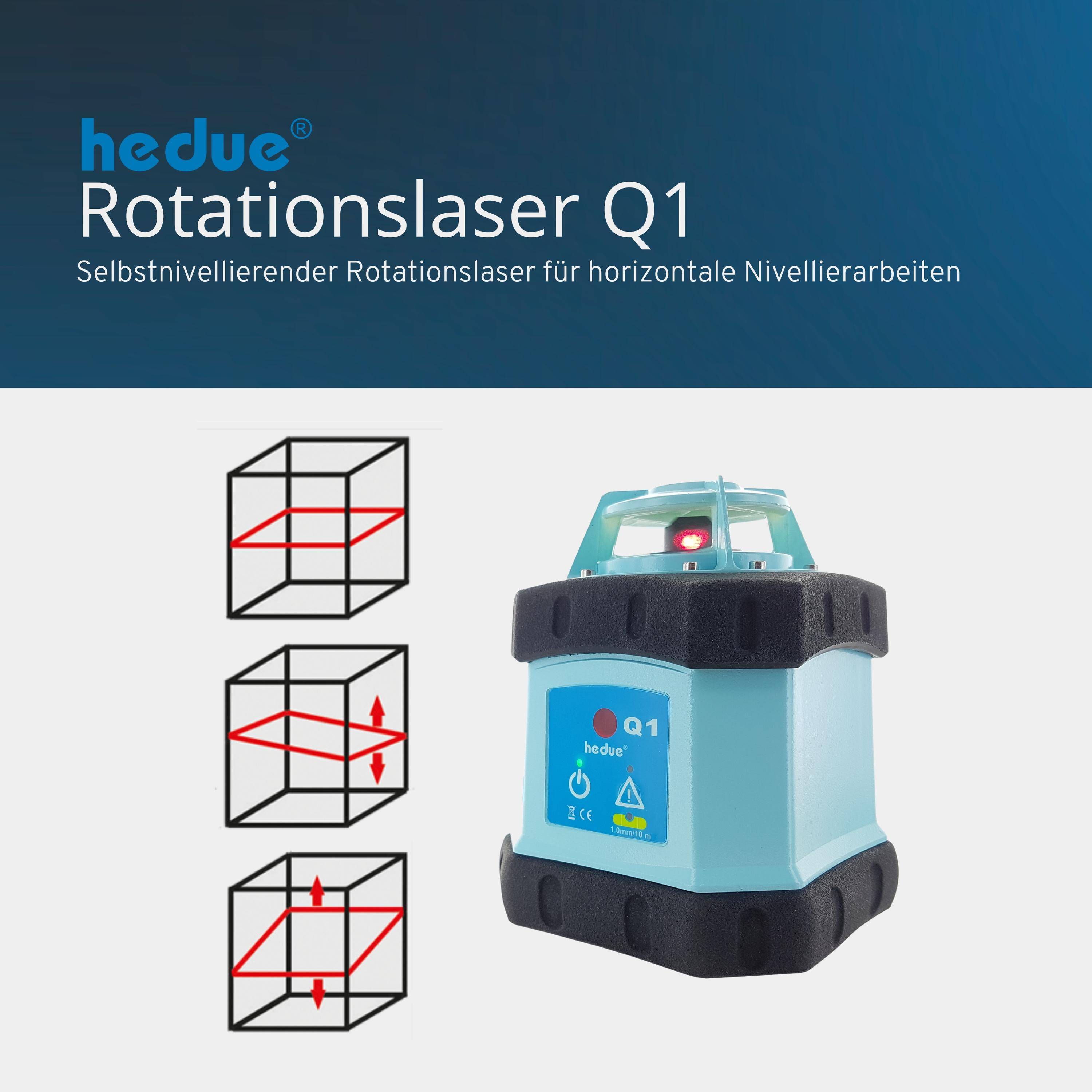 hedue® Rotationslaser Q1 im großen Koffer (inkl. Stativ, Fernbedienung, Laserempfänger E2, Nivellierlatte, Ladegerät)-2