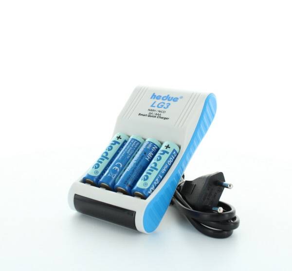 hedue® Ladegerät LG3 mit 4 Akkus 2100 mAh