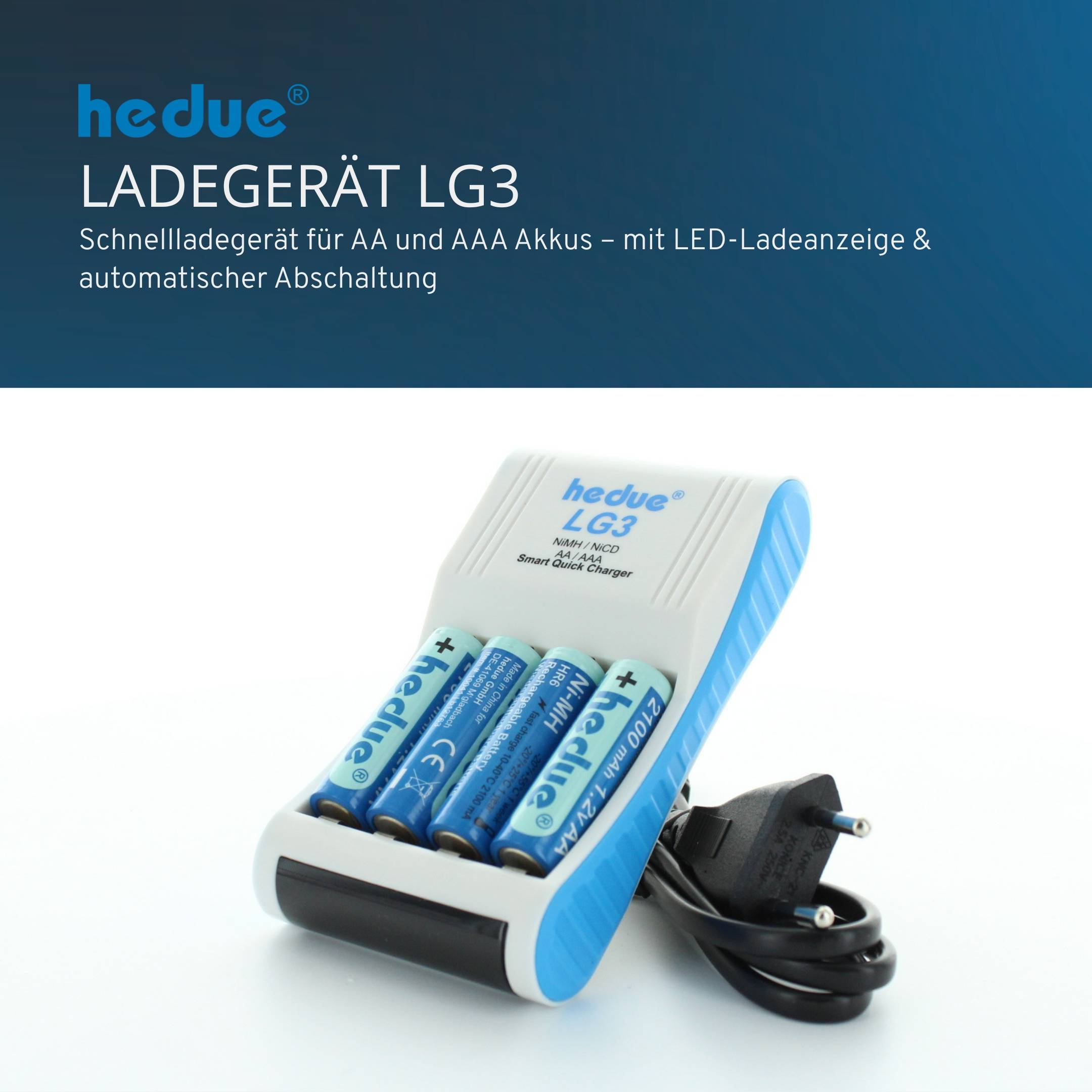 hedue® Ladegerät LG3 mit 4 Akkus 2100 mAh-1