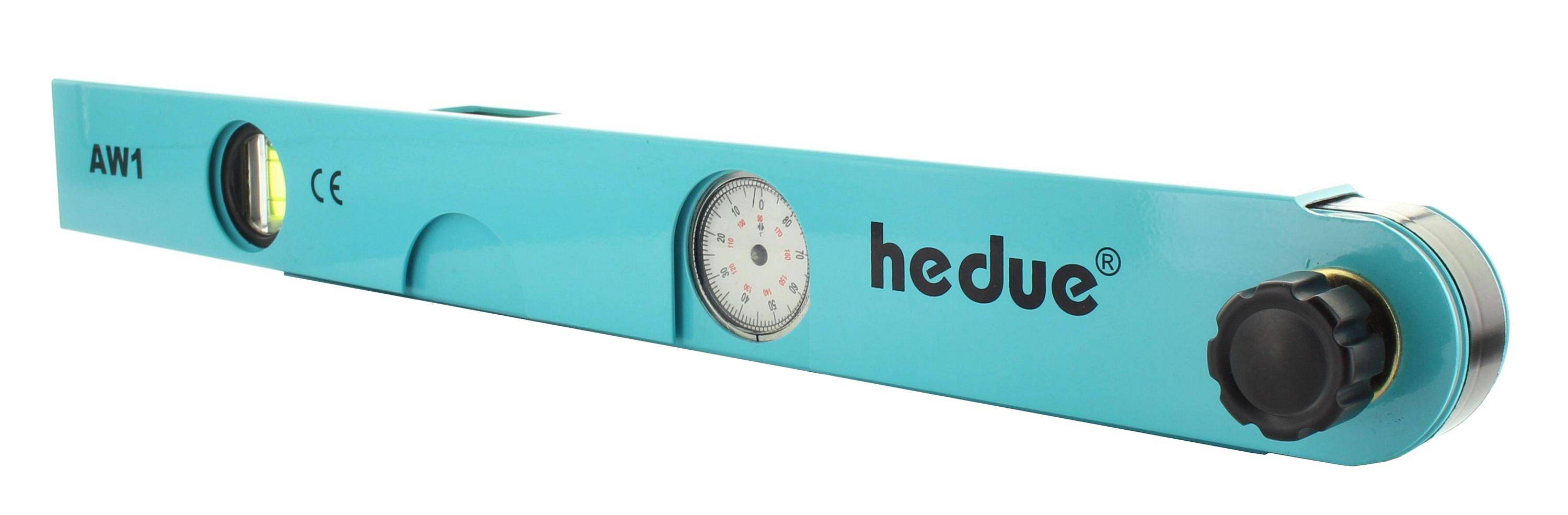 hedue® Winkelmesser AW1 - Analoger Winkelmesser mit Horizontal- und Vertikallibelle, Messbereich 0°-180°-1