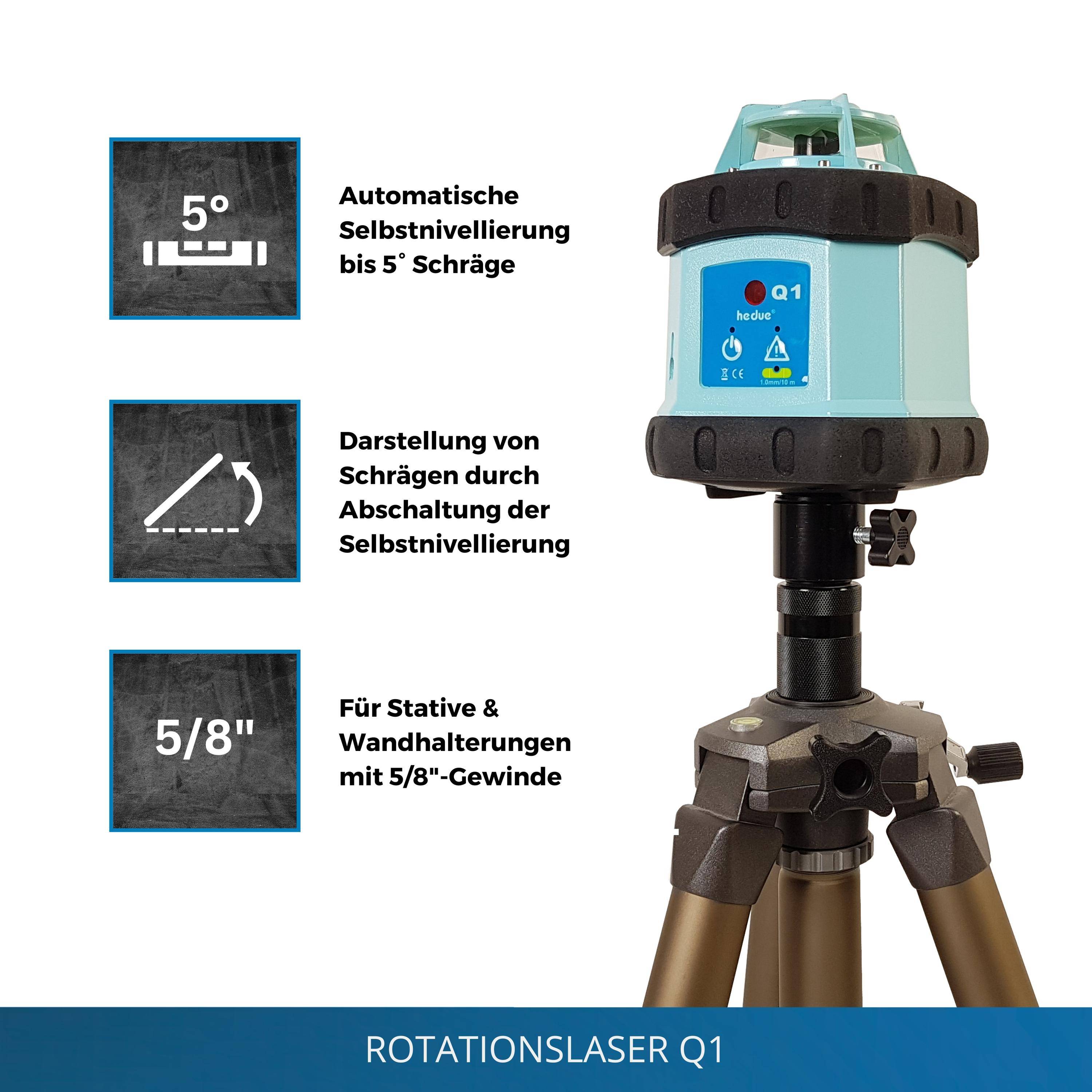 hedue® Rotationslaser Q1 im großen Koffer (inkl. Stativ, Fernbedienung, Laserempfänger E2, Nivellierlatte, Ladegerät)-3
