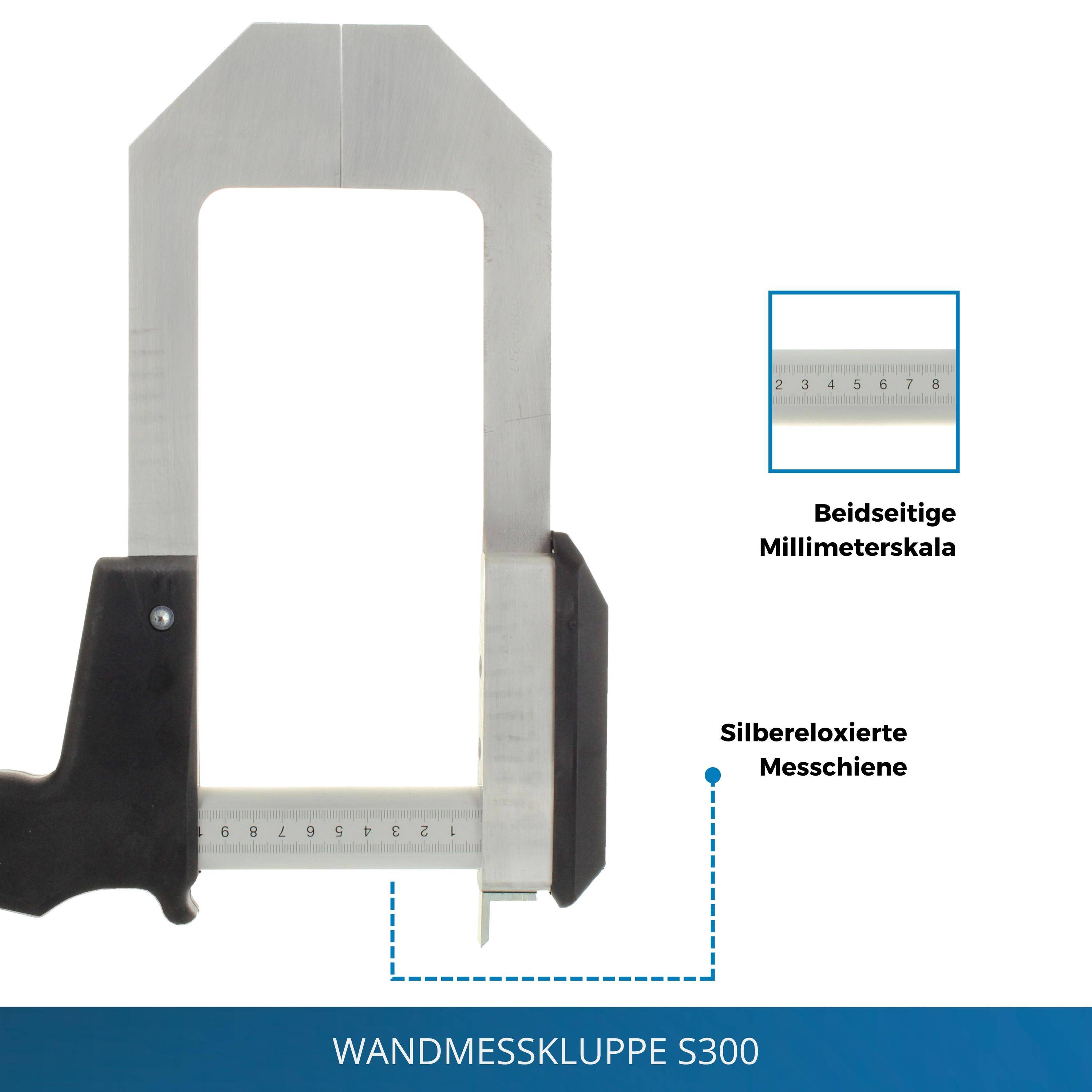 hedue® Wandmesskluppe S300 - Messkluppe mit beidseitiger Millimeterskala, Messbereich 60 cm-2