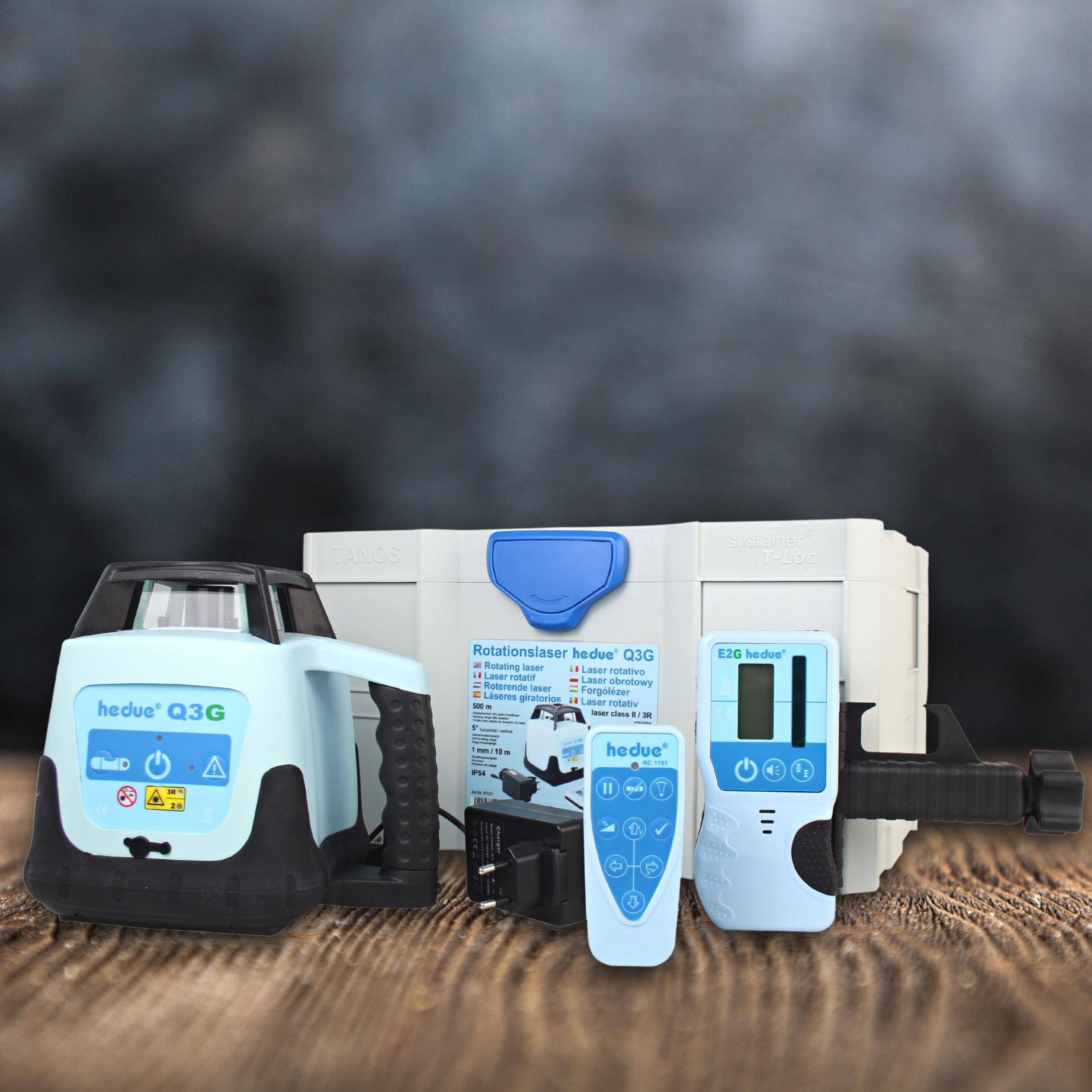 hedue® Q3G Rotationslaser - Grüner Baulaser mit zwei Laserklassen, Laserempfänger E2, Fernbedienung und Ladegerät-4