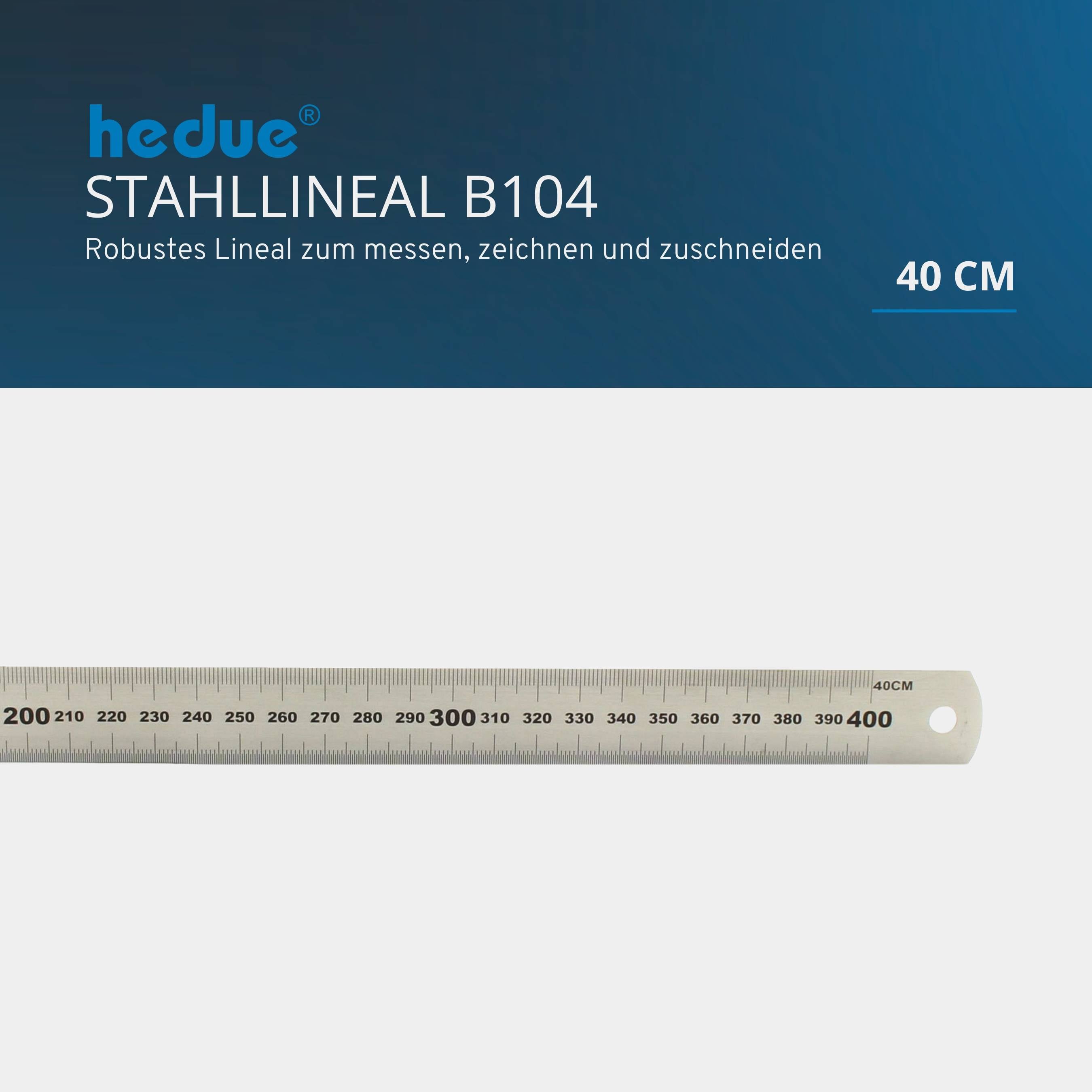 hedue® Stahllineal - Metalllineal aus rostfreiem Edelstahl, 40 cm-1