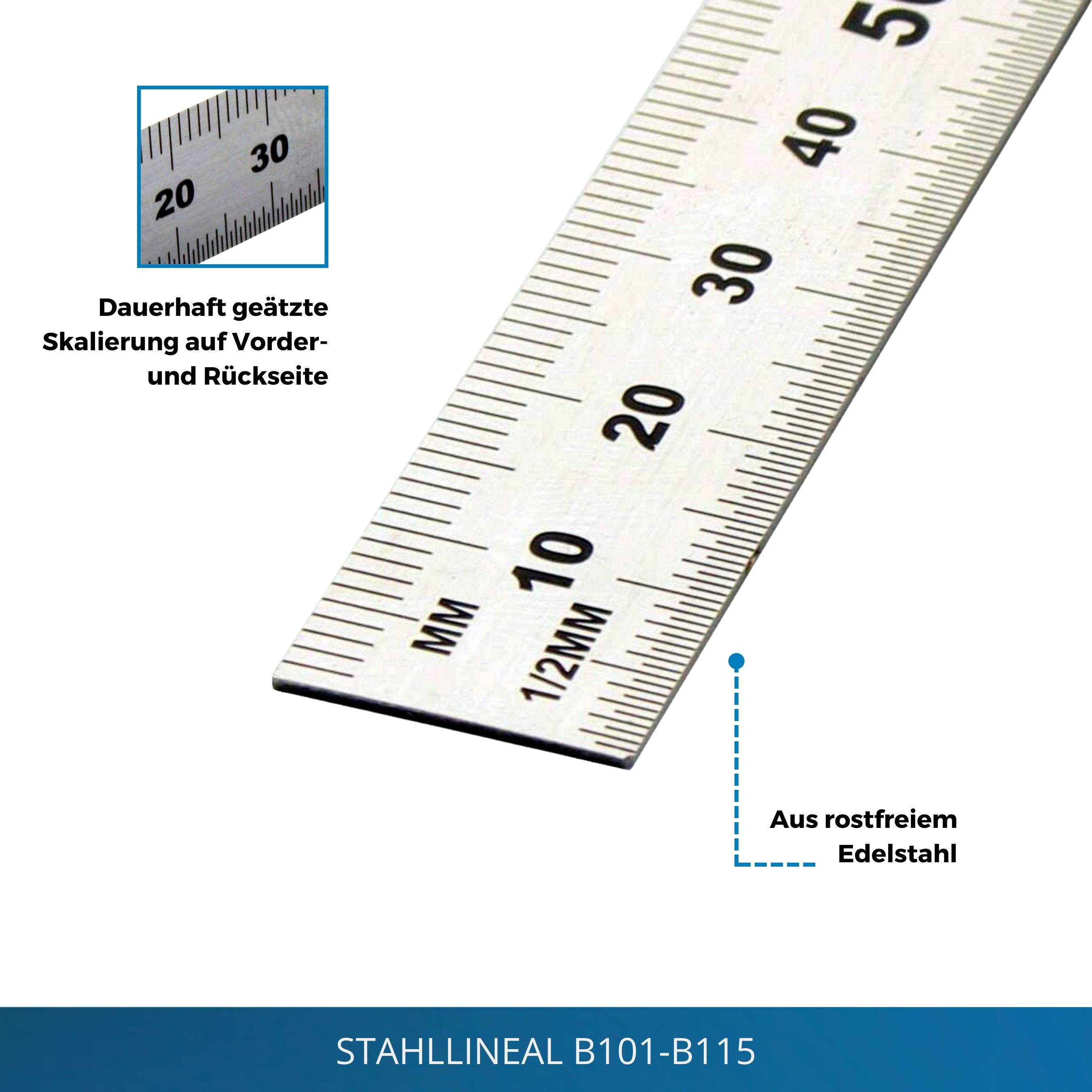 hedue® Stahllineal - Metalllineal aus rostfreiem Edelstahl, 20 cm-1