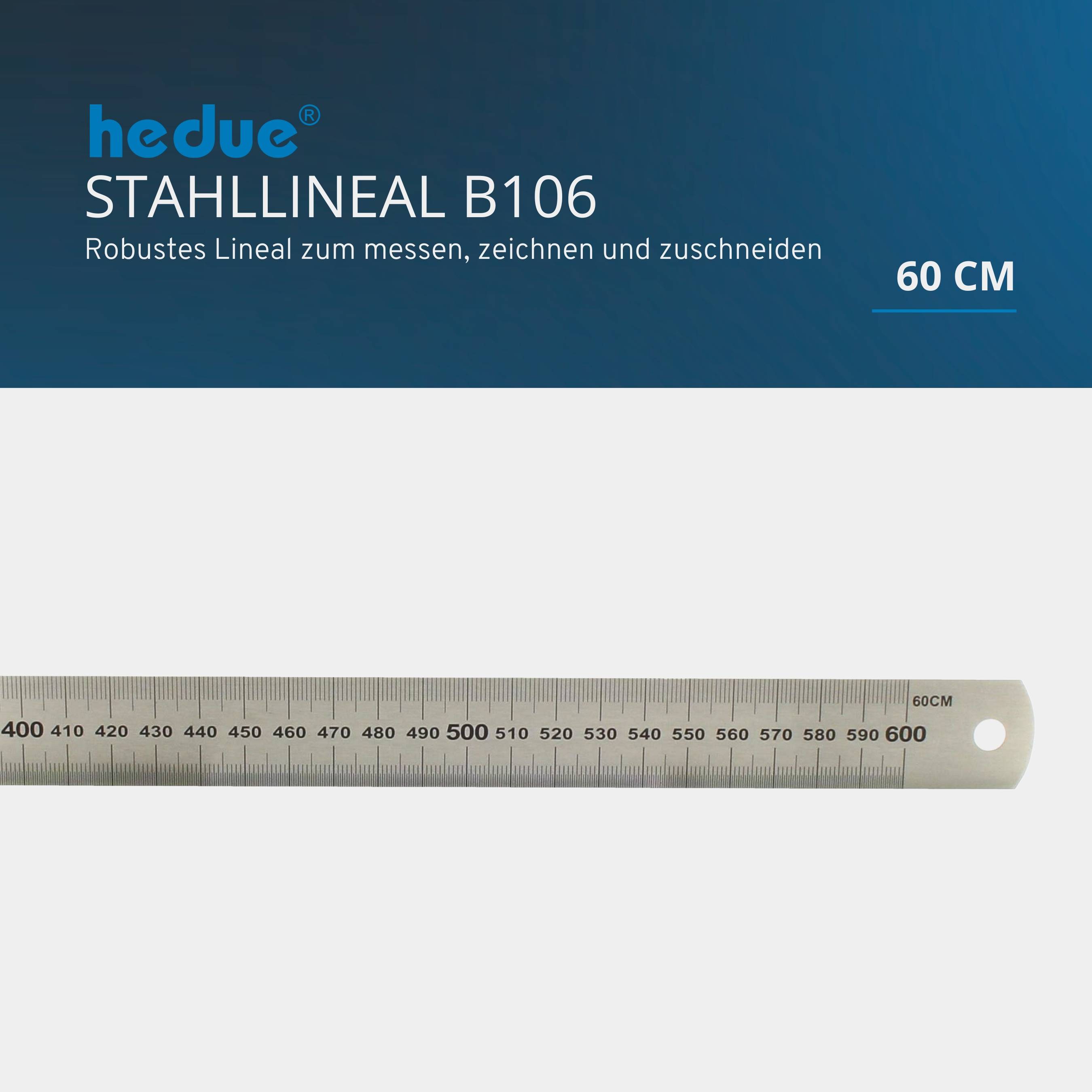 hedue® Stahllineal - Metalllineal aus rostfreiem Edelstahl, 60 cm-3