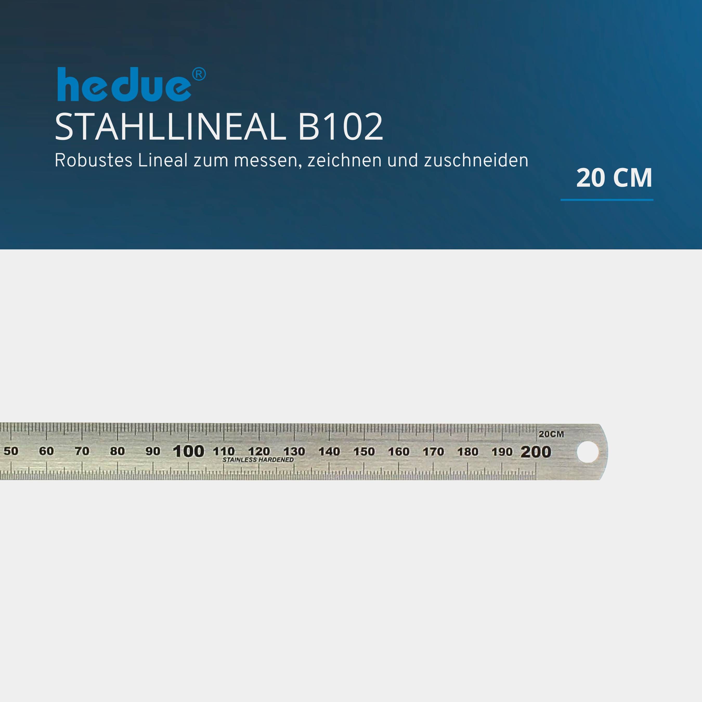 hedue® Stahllineal - Metalllineal aus rostfreiem Edelstahl, 20 cm-3