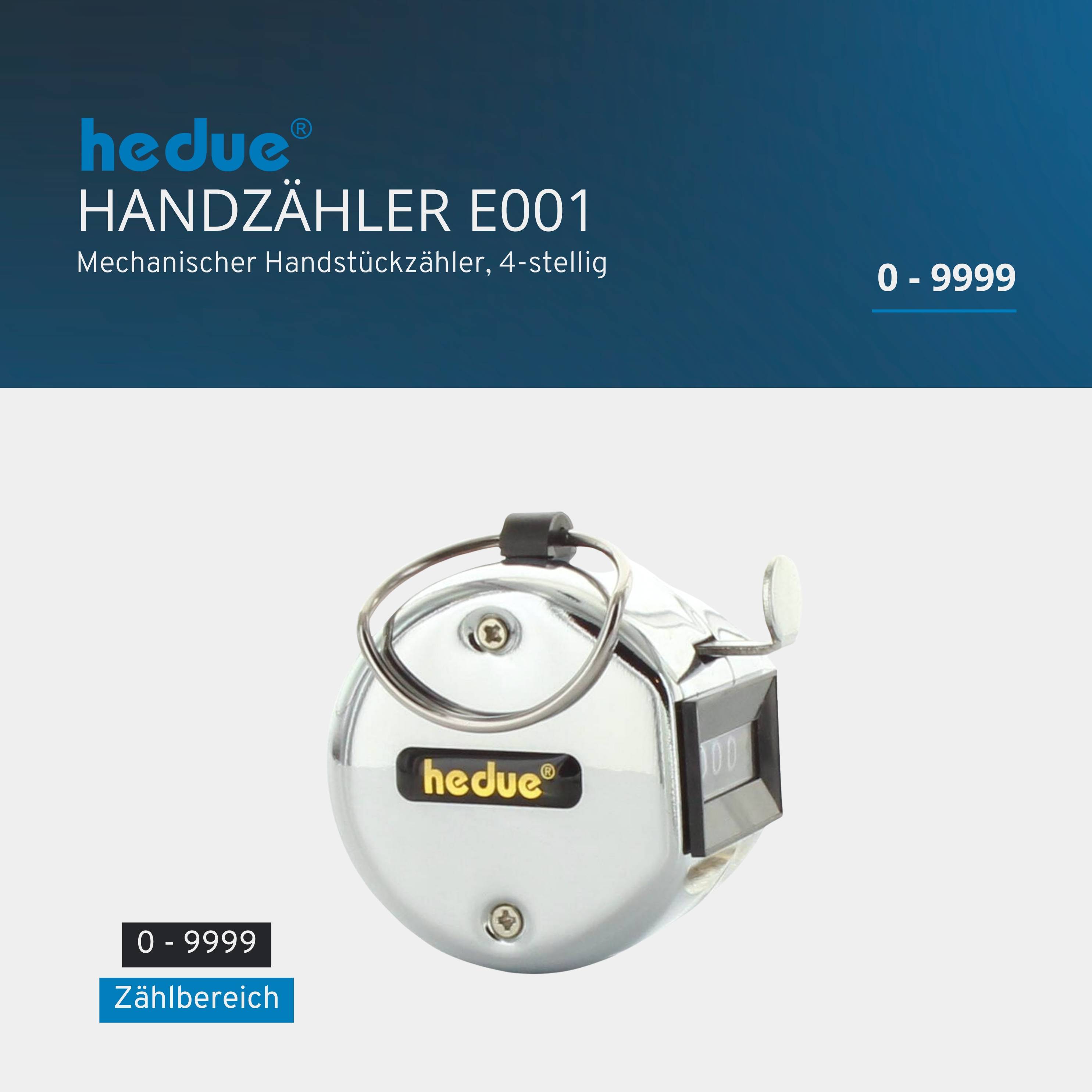 hedue® Handzähler E001 - Klickzähler für Inventuren oder Personenzählung, bis 9999 Klicks, mit Nulltaste-1