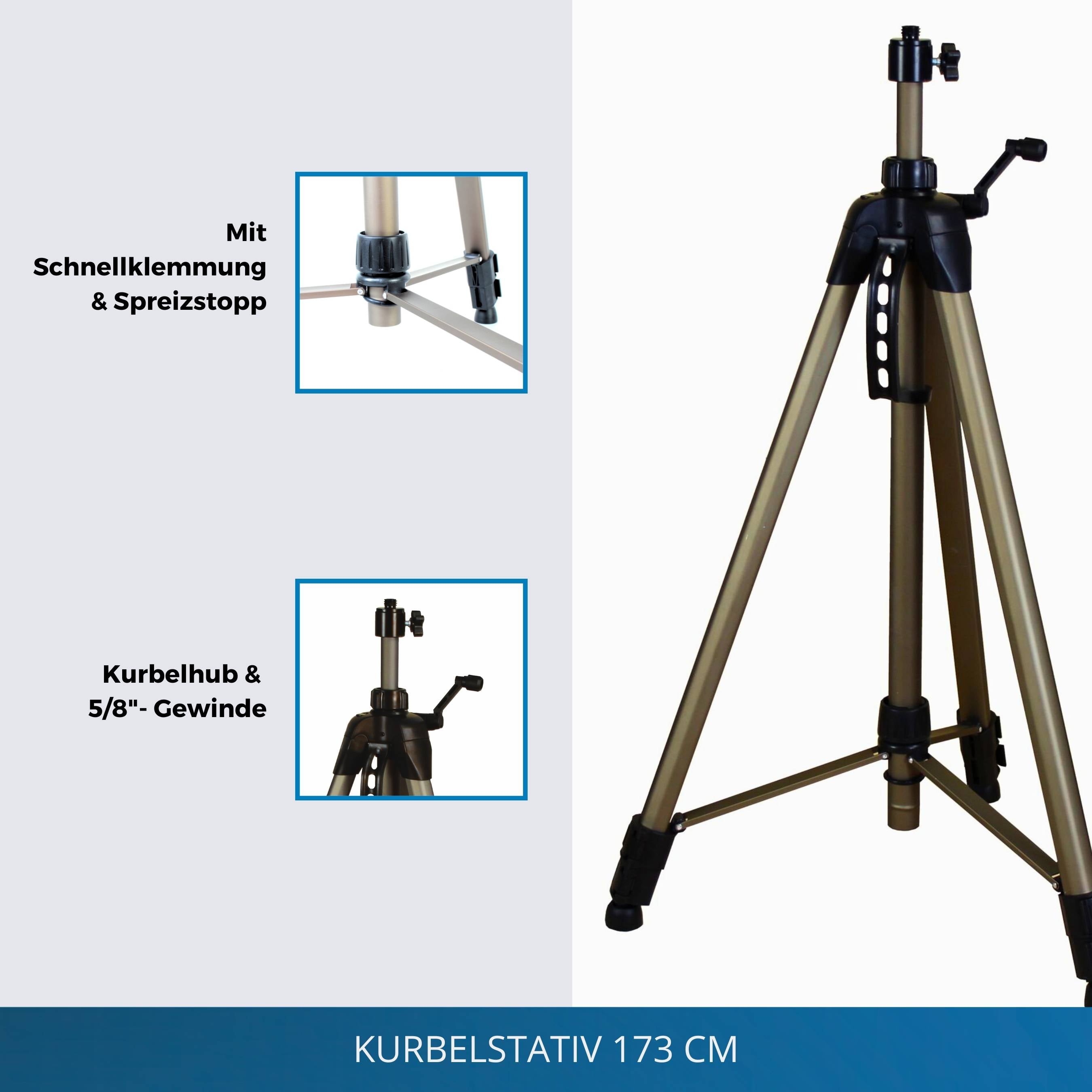 hedue® Kurbelstativ 173 cm – Höhenverstellbares Laserstativ mit 5/8" und 1/4" Gewinde-3