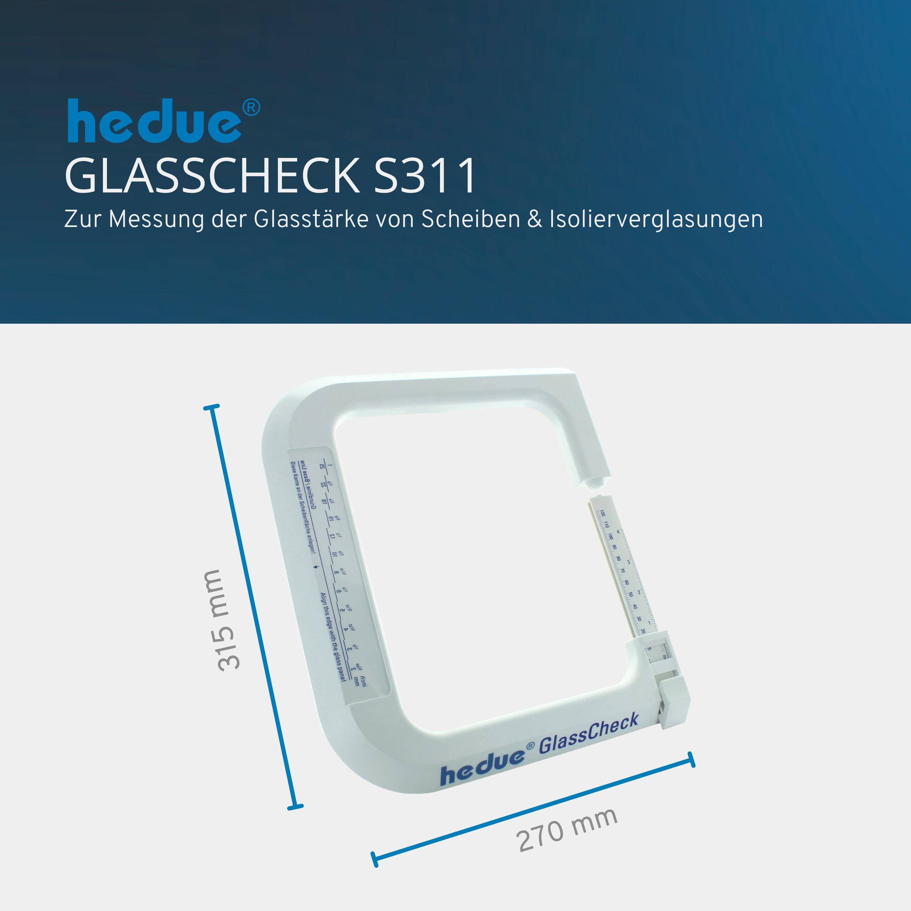 hedue® GlassCheck - Glasdickenmesser zur Messung der Glasstärke von Scheiben & Isolierverglasung, 0-120 mm-1