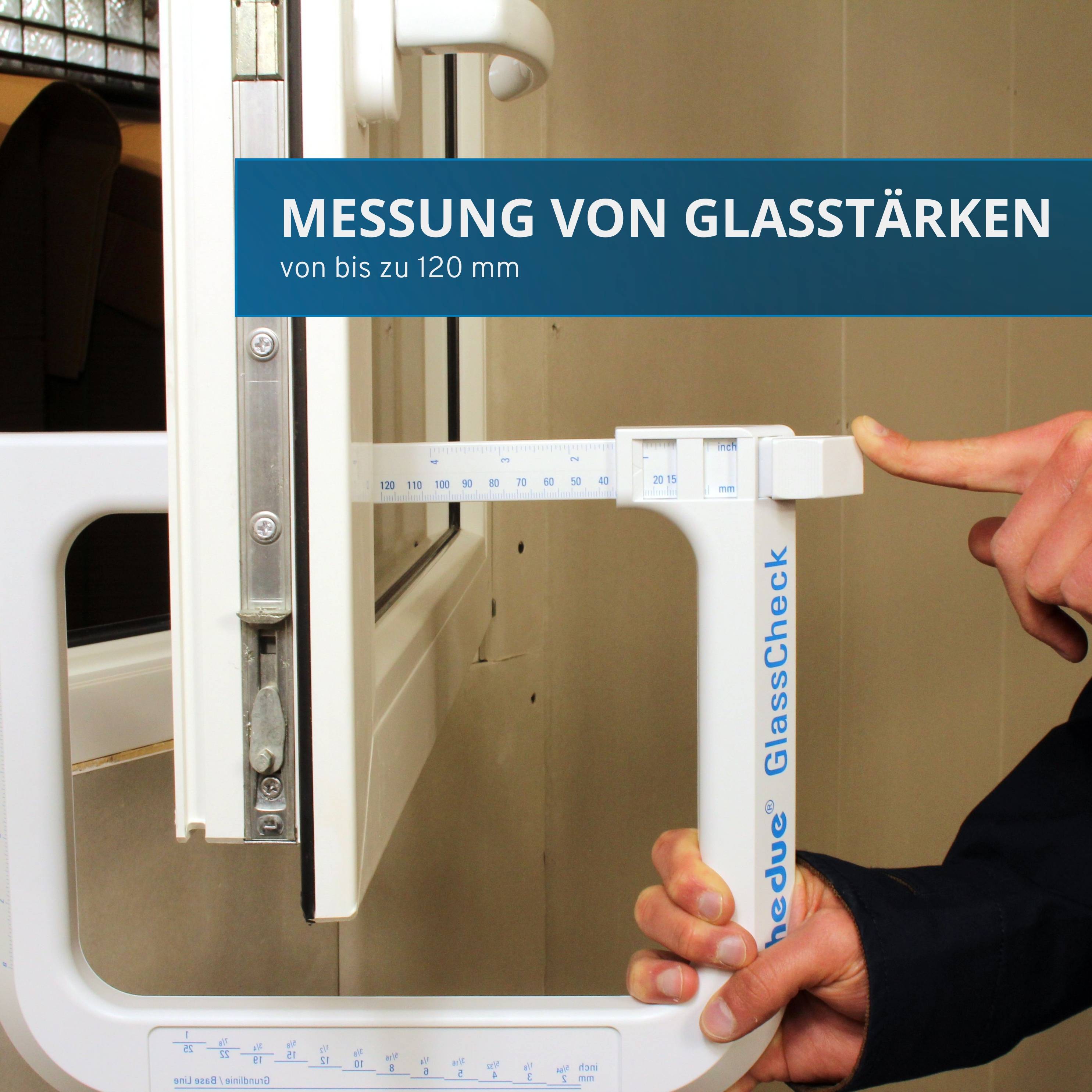 hedue® GlassCheck - Glasdickenmesser zur Messung der Glasstärke von Scheiben & Isolierverglasung, 0-120 mm-2