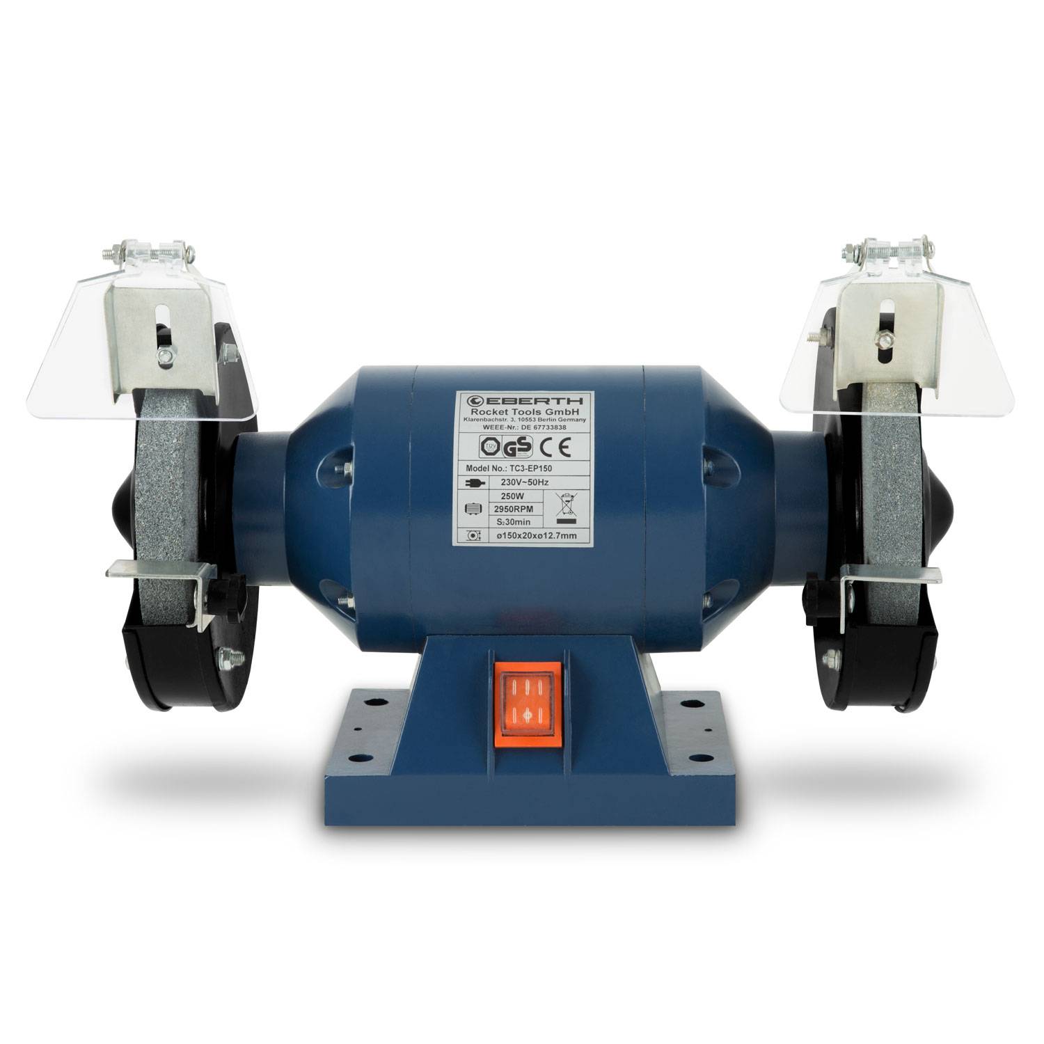 EBERTH Doppelschleifmaschine 250W, Schleifbock elektrisch mit 150mm Scheiben A36/A60, Funkenschutz, Auflage-1