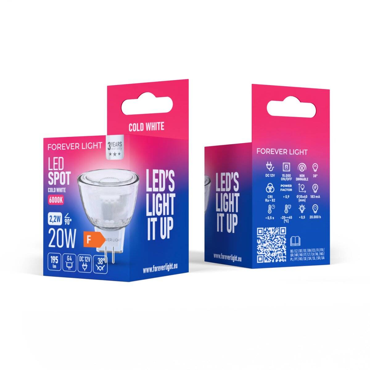 Forever Light LED Lampe G4 MR11 2.2W 195lm Kaltweiß 6000 K 12V glass Energieklasse F-2