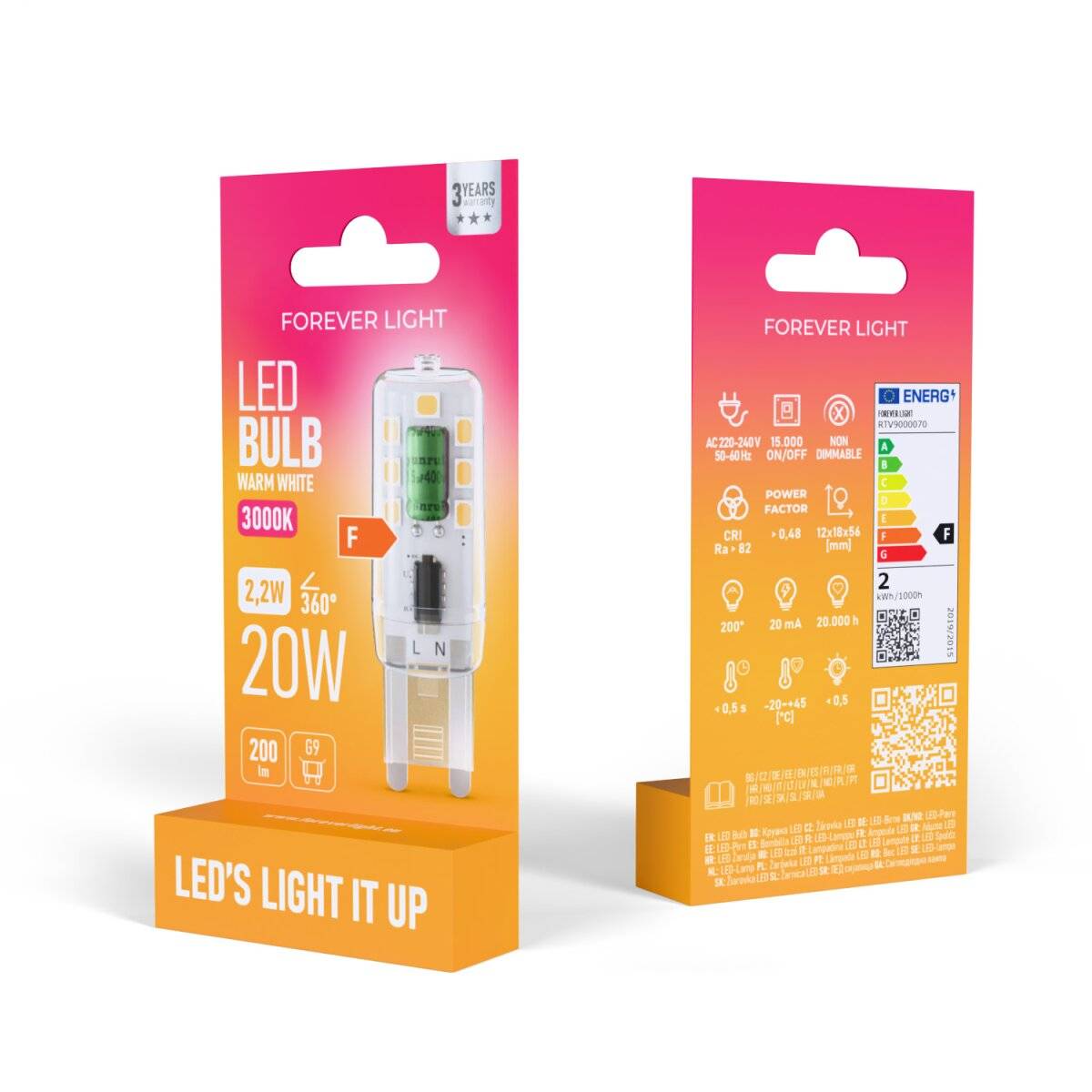 Forever Light LED Lampe G9 2.2W 200lm 3000K Energieklasse F-2