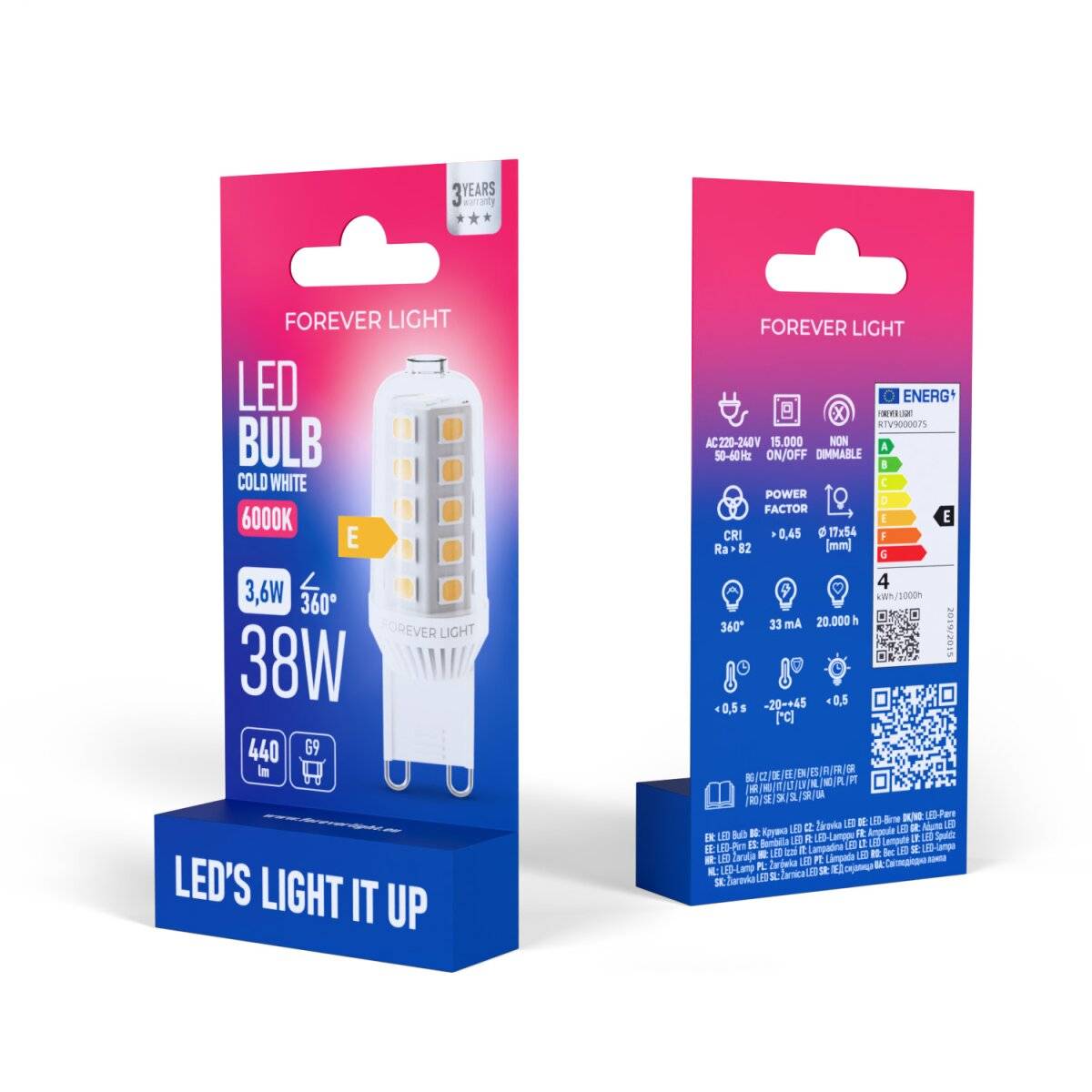 Forever Light LED Lampe G9 3.6W 440lm Kaltweiß 6000 K Keramik Energieklasse E-2