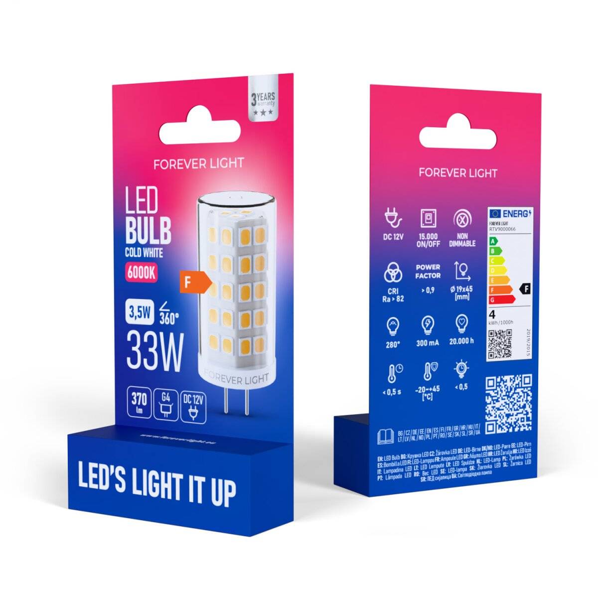 Forever Light LED Lampe G4 3.5W 370lm Kaltweiß 6000 K 12V Energieklasse F-2