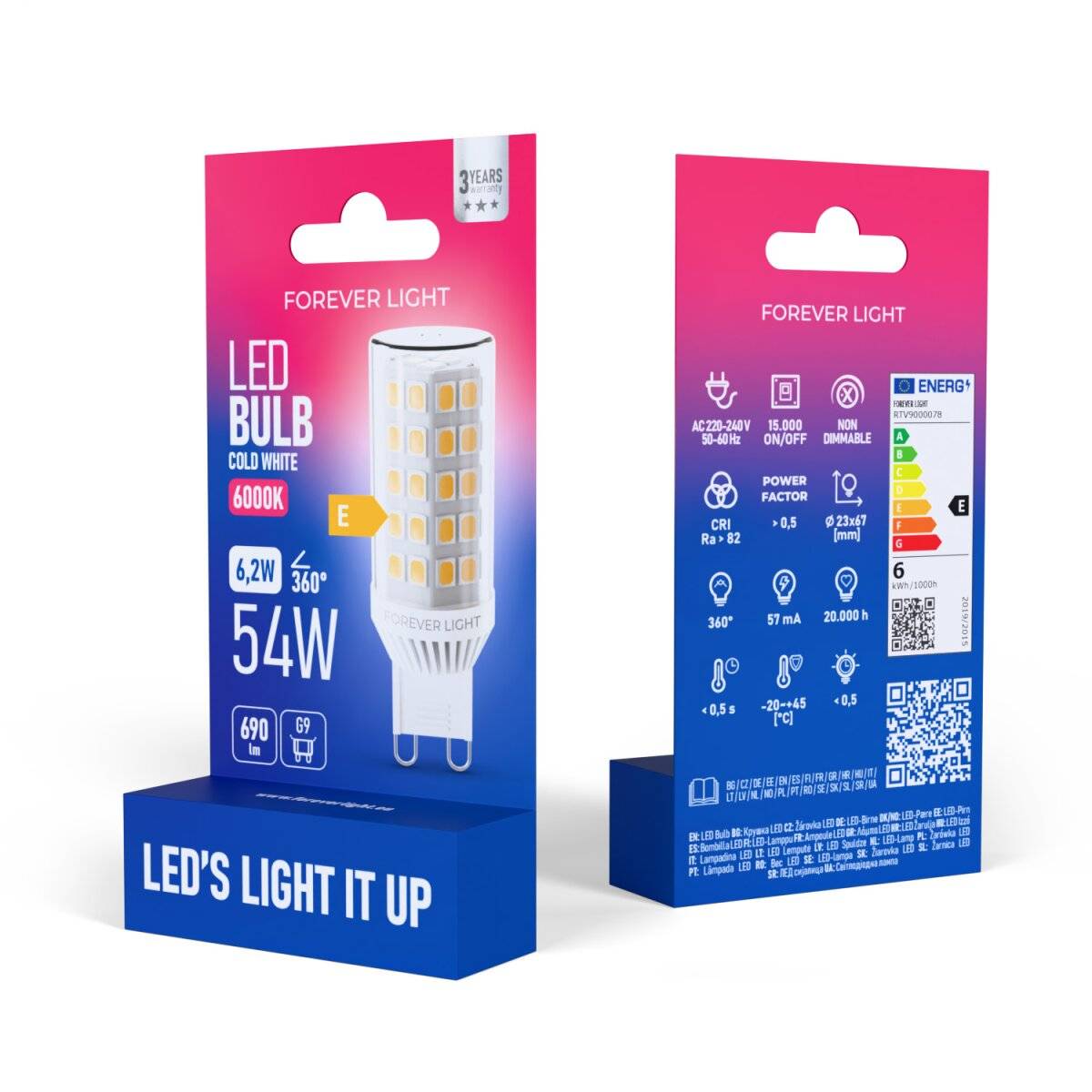 Forever Light LED Lampe G9 6.2W 690lm Kaltweiß 6000 K Keramik Energieklasse E-2