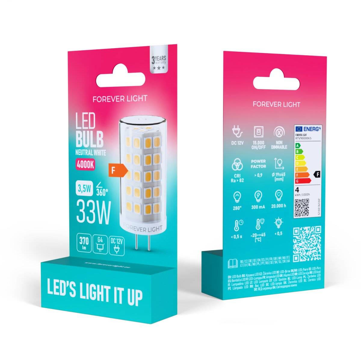 Forever Light LED Lampe G4 3.5W 370lm Neutralweiß 4000 K 12V Energieklasse F-2