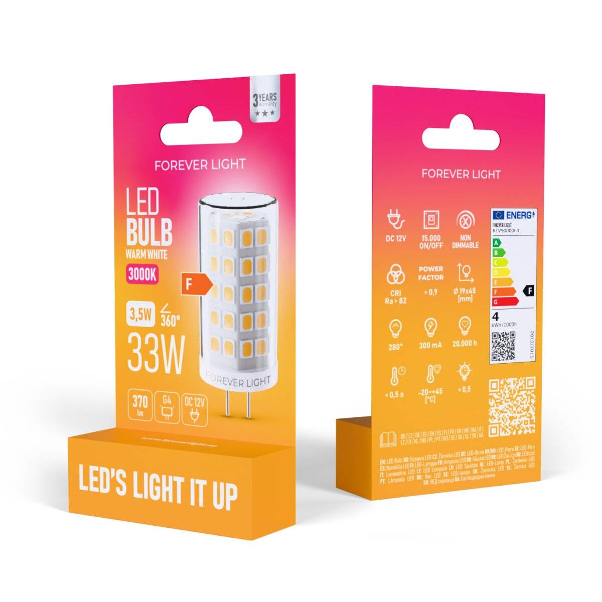 Forever Light LED Lampe G4 3.5W 370lm 3000K 12V Energieklasse F-2